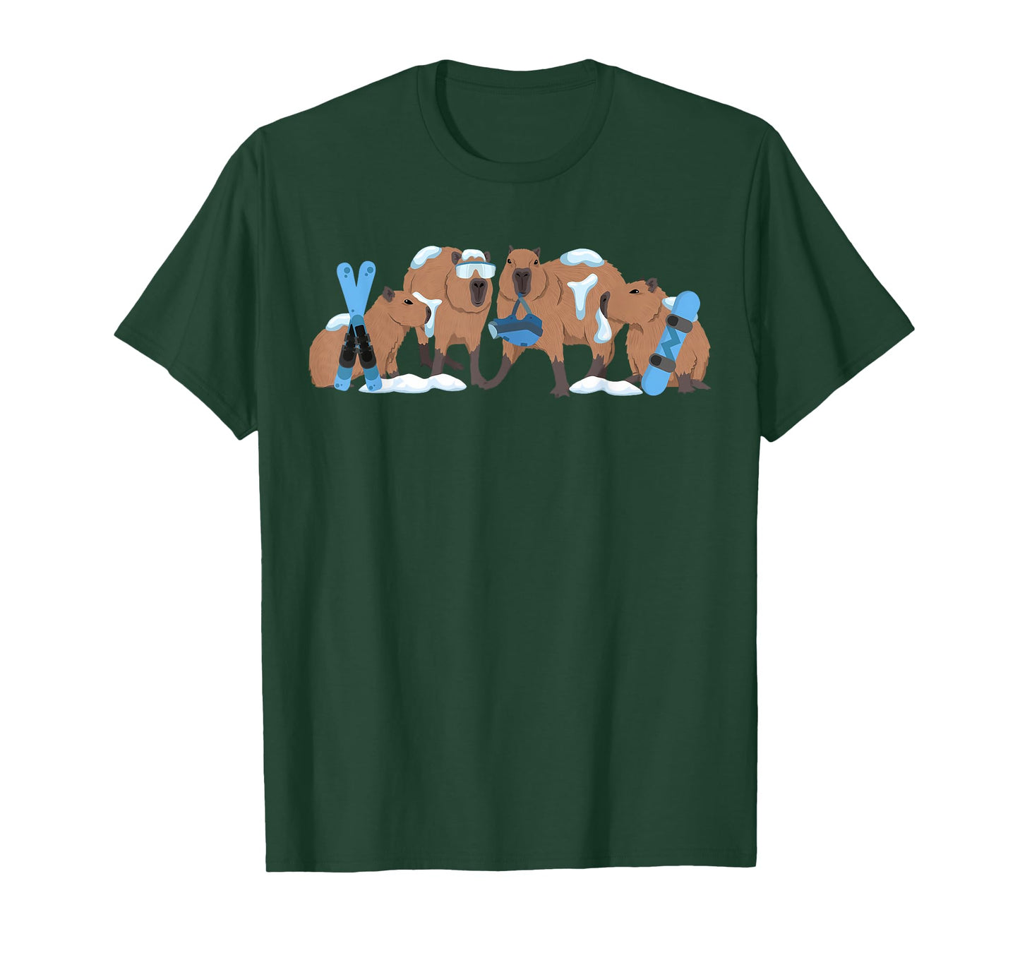 Capybara Skiing Cute Capy Snowboard Winter Capybara Lover T-Shirt