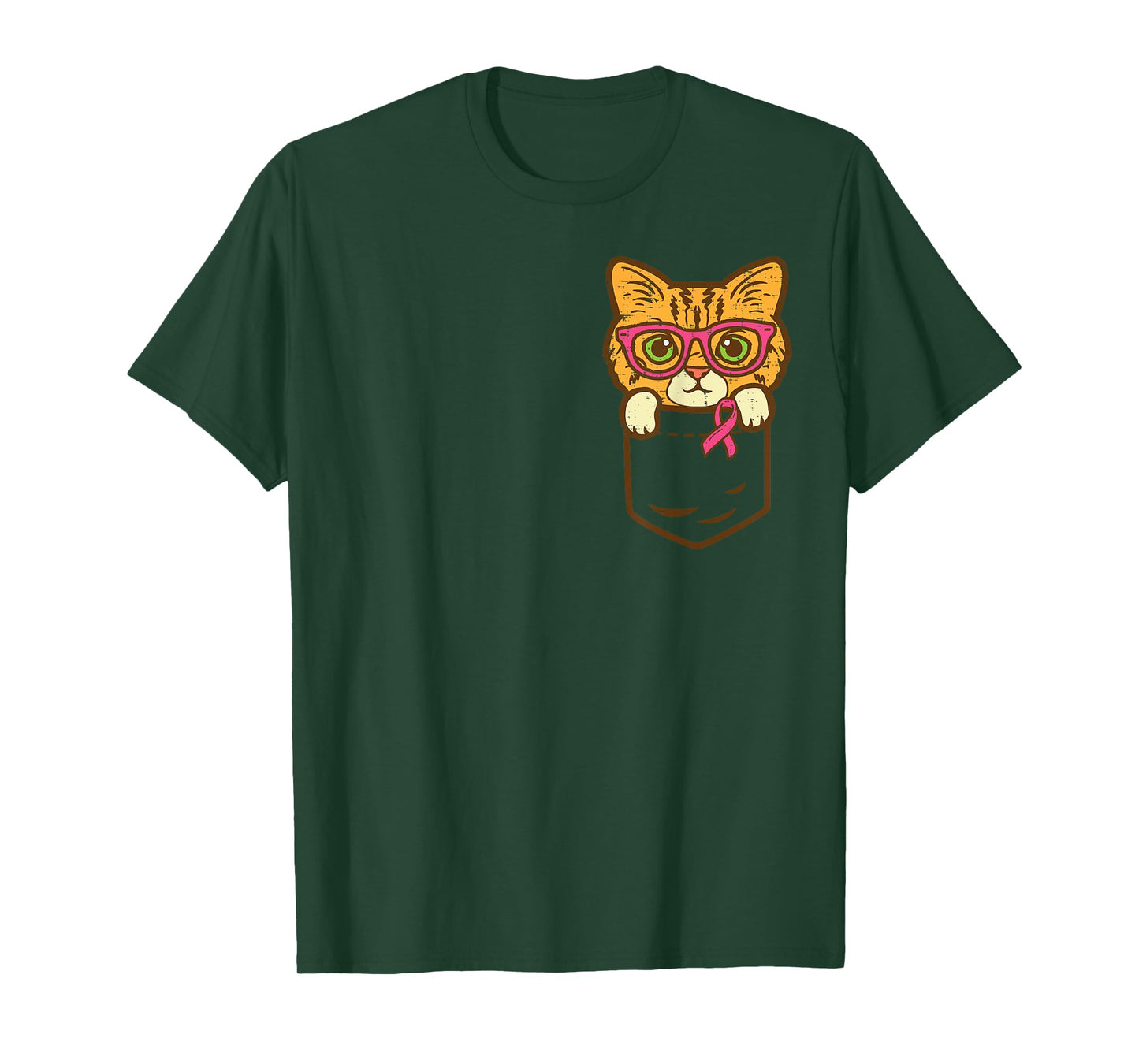 Pocket Cat Ribbon Breast Cancer Awareness Men Women Kids T-Shirt