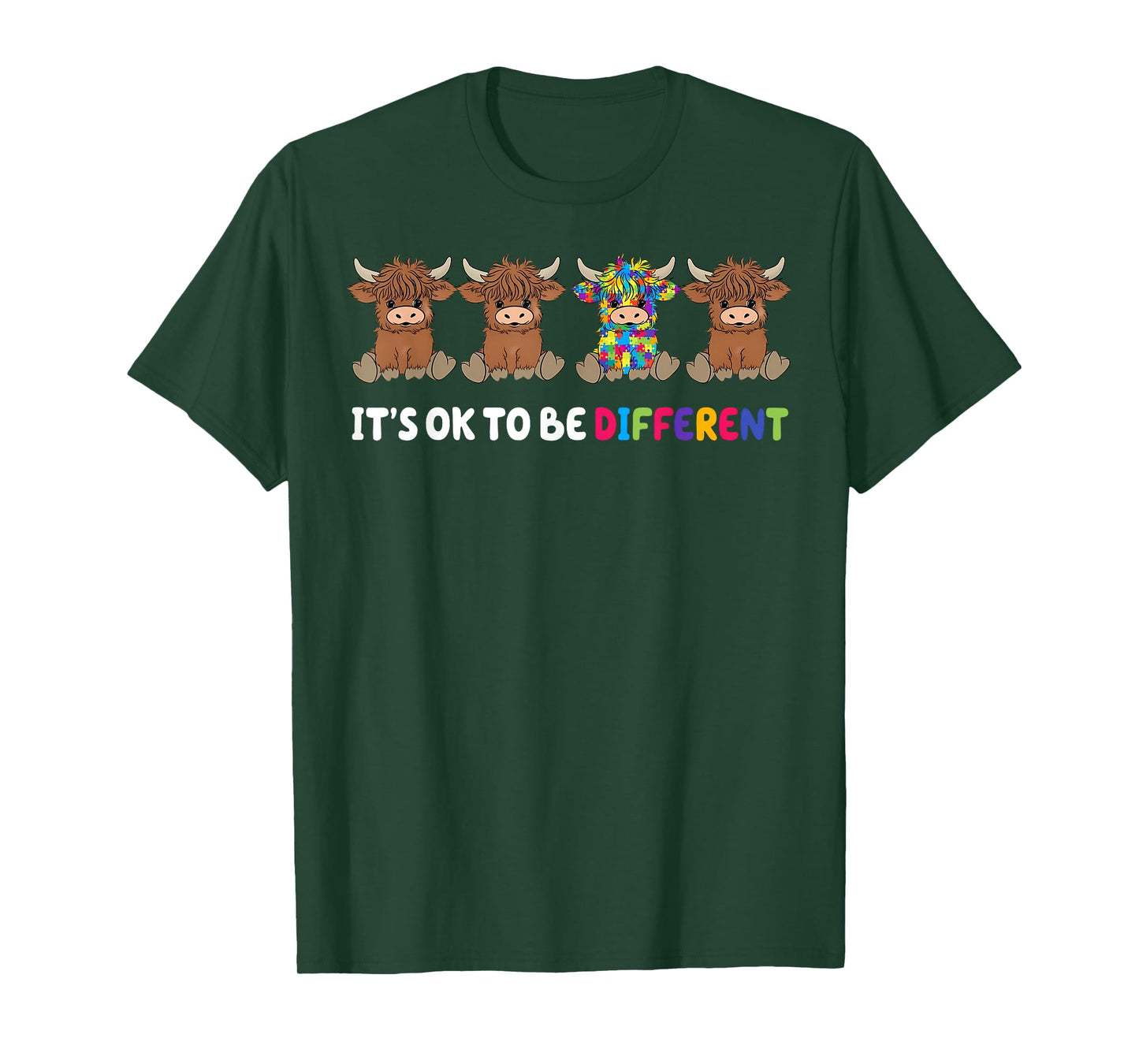 It's Ok To Be Different Highland Cow Puzzle Autism Awareness T-Shirt