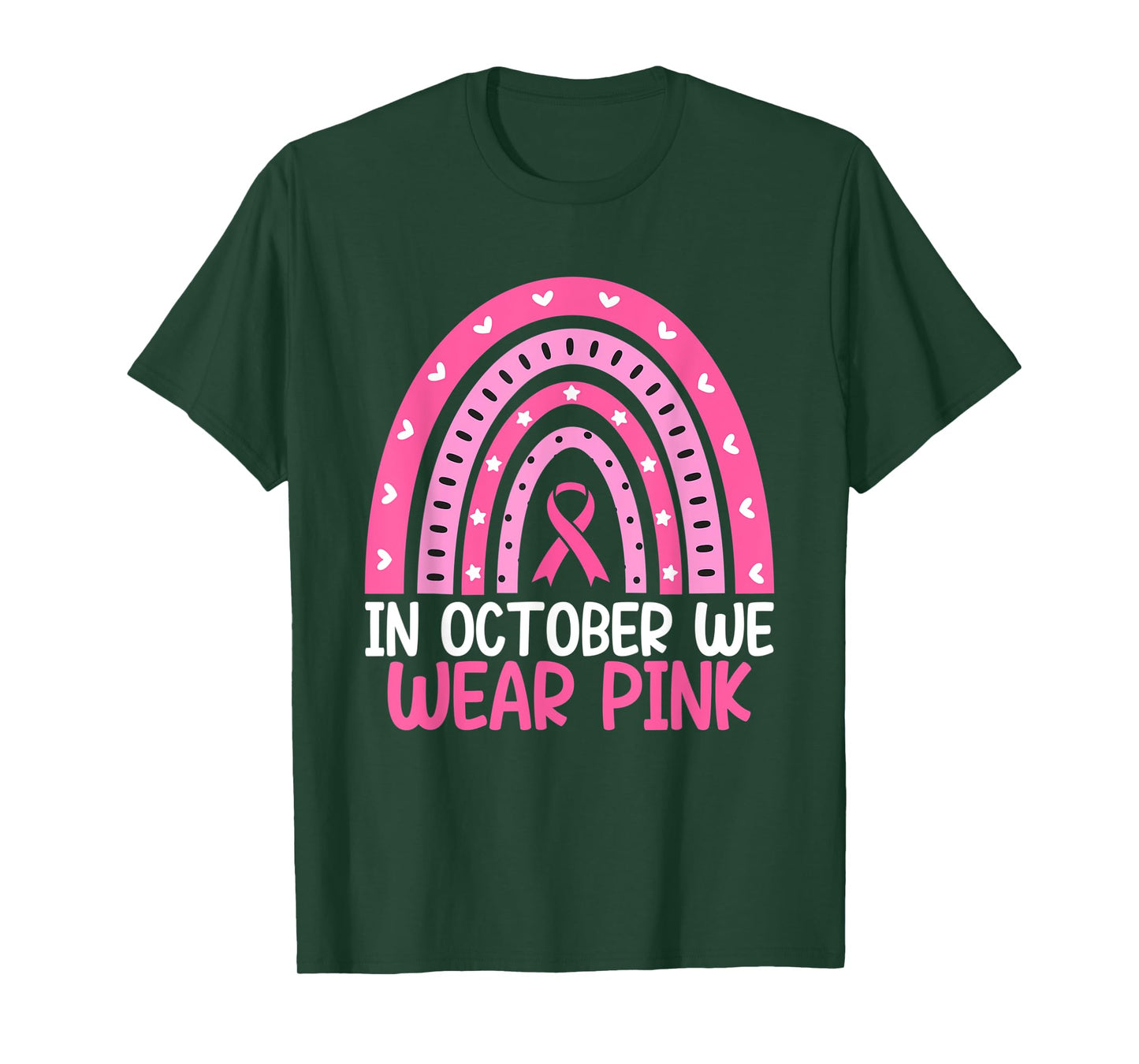 Breast Cancer In October We Wear Pink Rainbow Ribbon T-Shirt