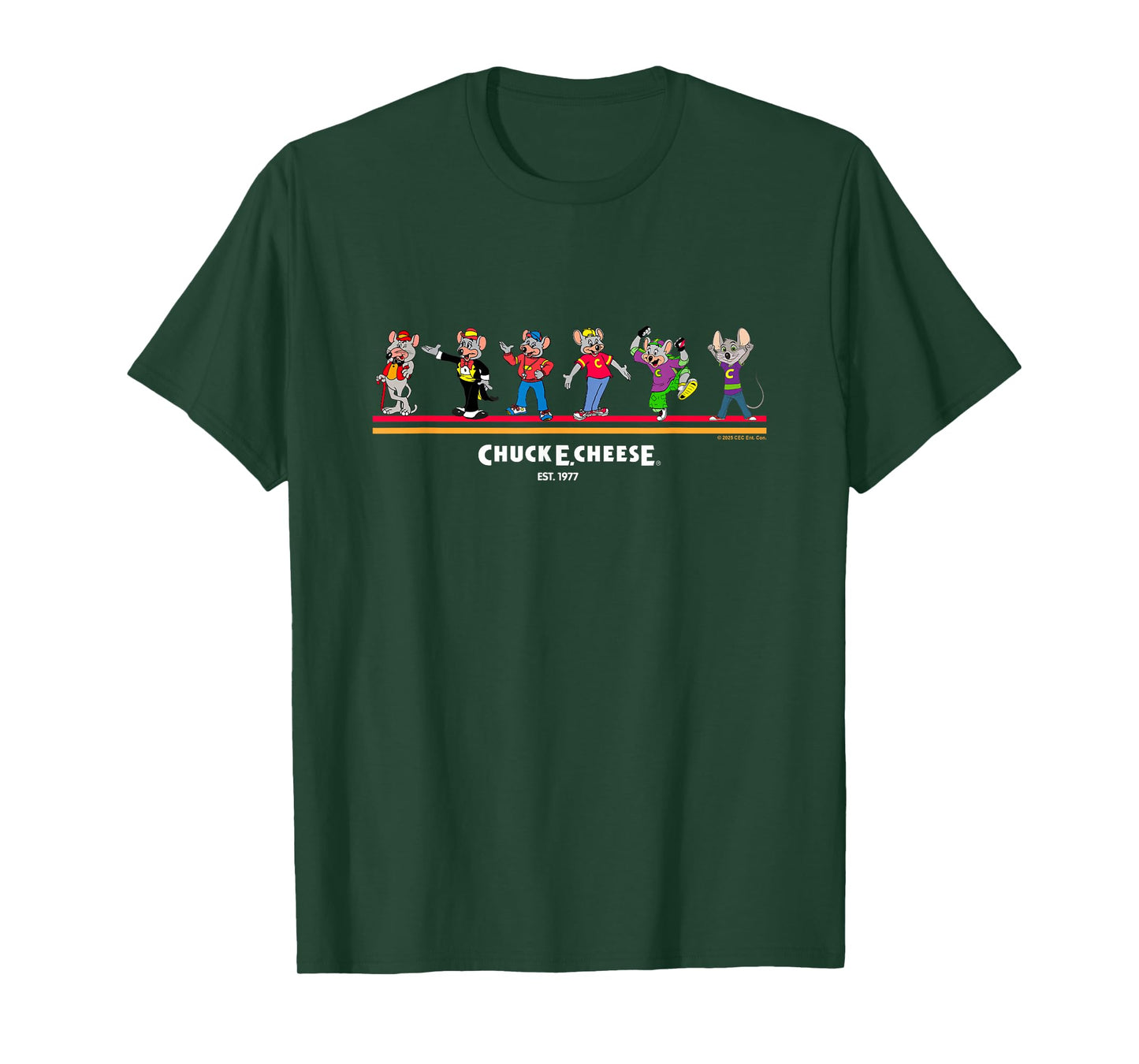 Chuck E. Cheese Est. 1977 Chuck E. Designs Through The Years T-Shirt