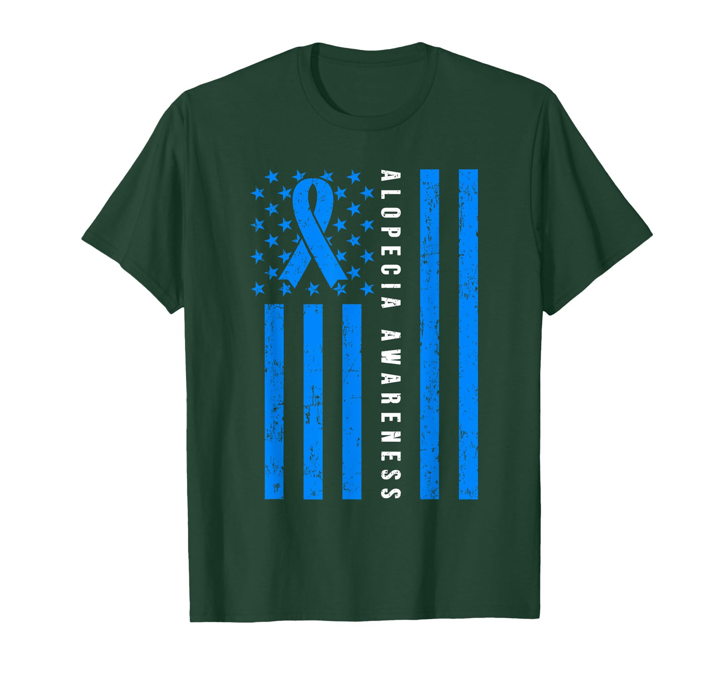 Alopecia Areata Awareness I Wear Blue Ribbon Support Family T-Shirt