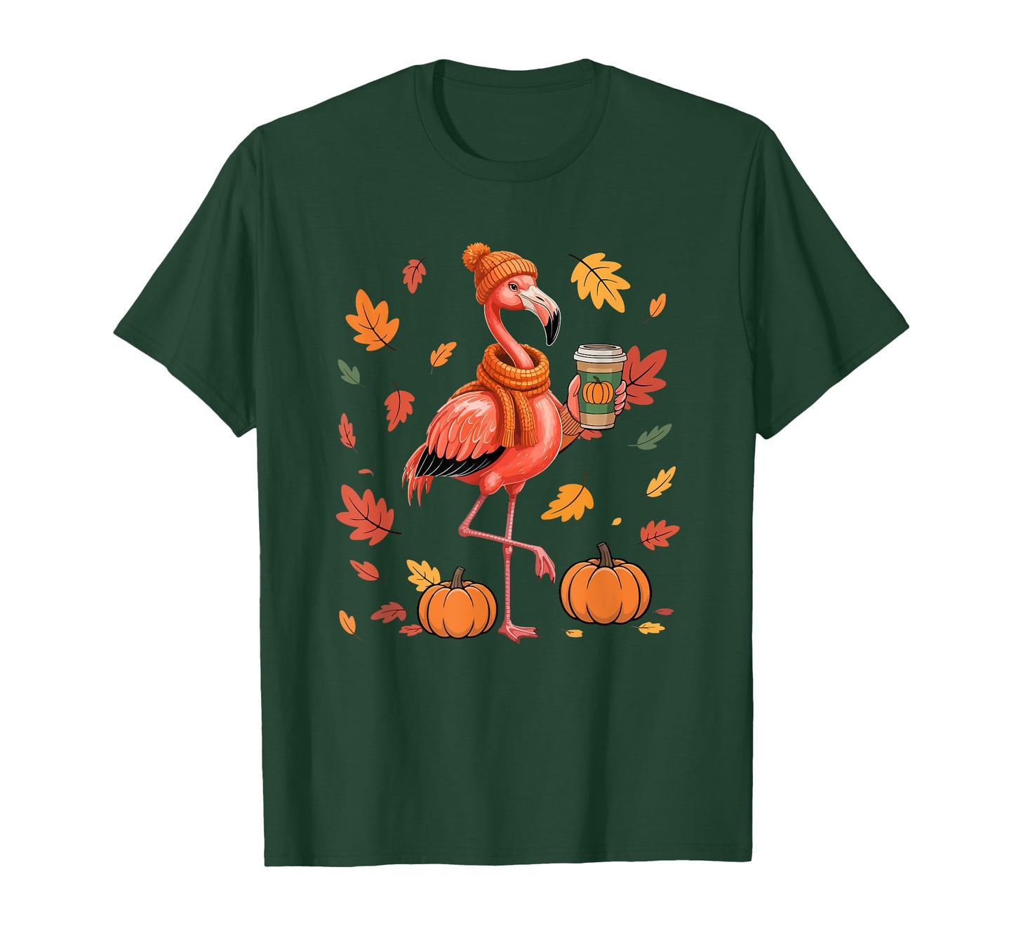 Flamingos Wearing Sweater Coffee Thanksgiving Autumn Lover T-Shirt