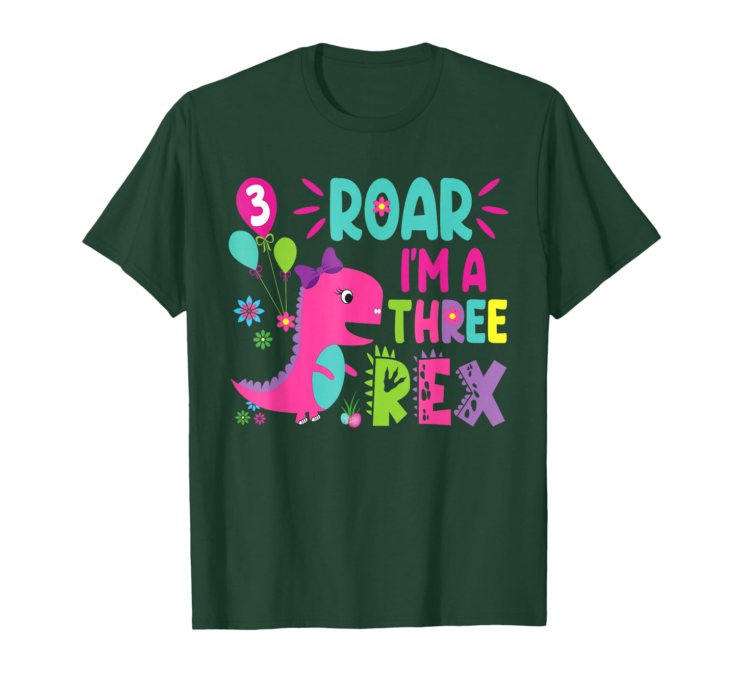 3rd Birthday Dinosaur Girl T-Rex Matching Family Party Three T-Shirt