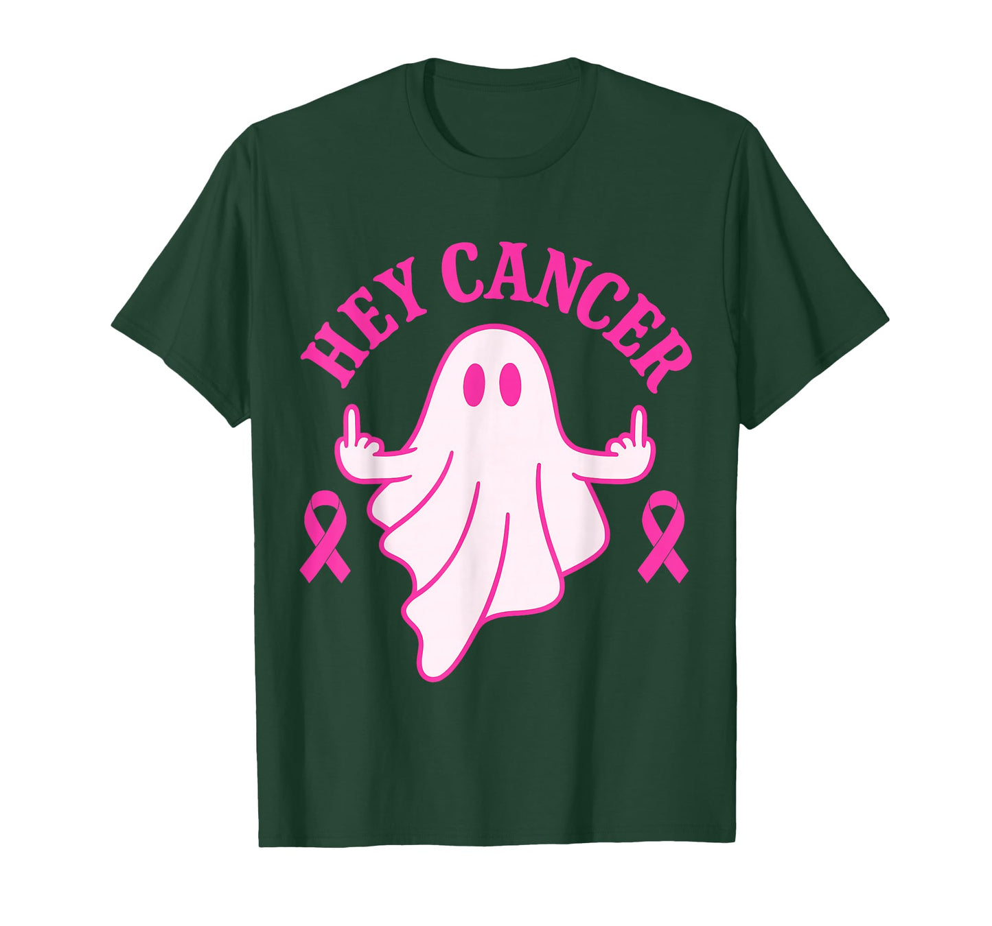 Hey Cancer Ghost Halloween Funny Breast Cancer Awareness T-Shirt