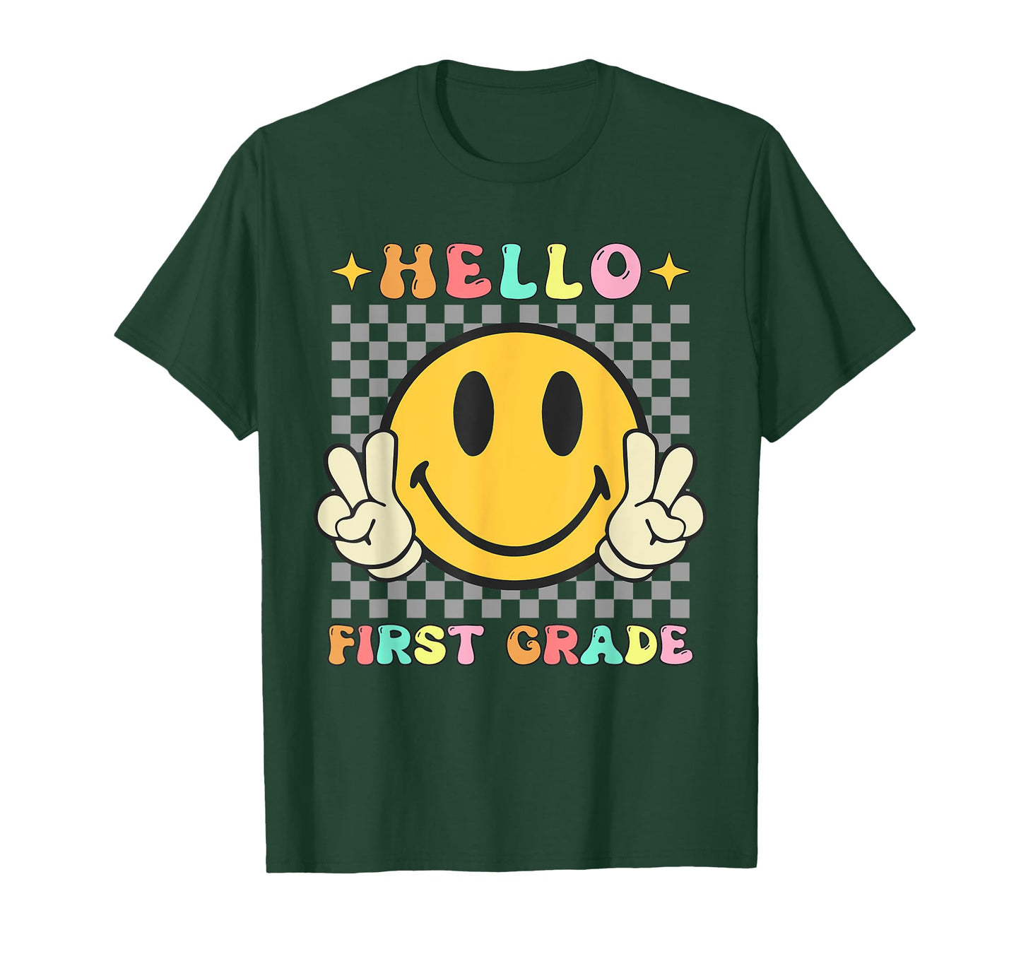 Retro Groovy 1st Grade Back to School Hello First Grade T-Shirt