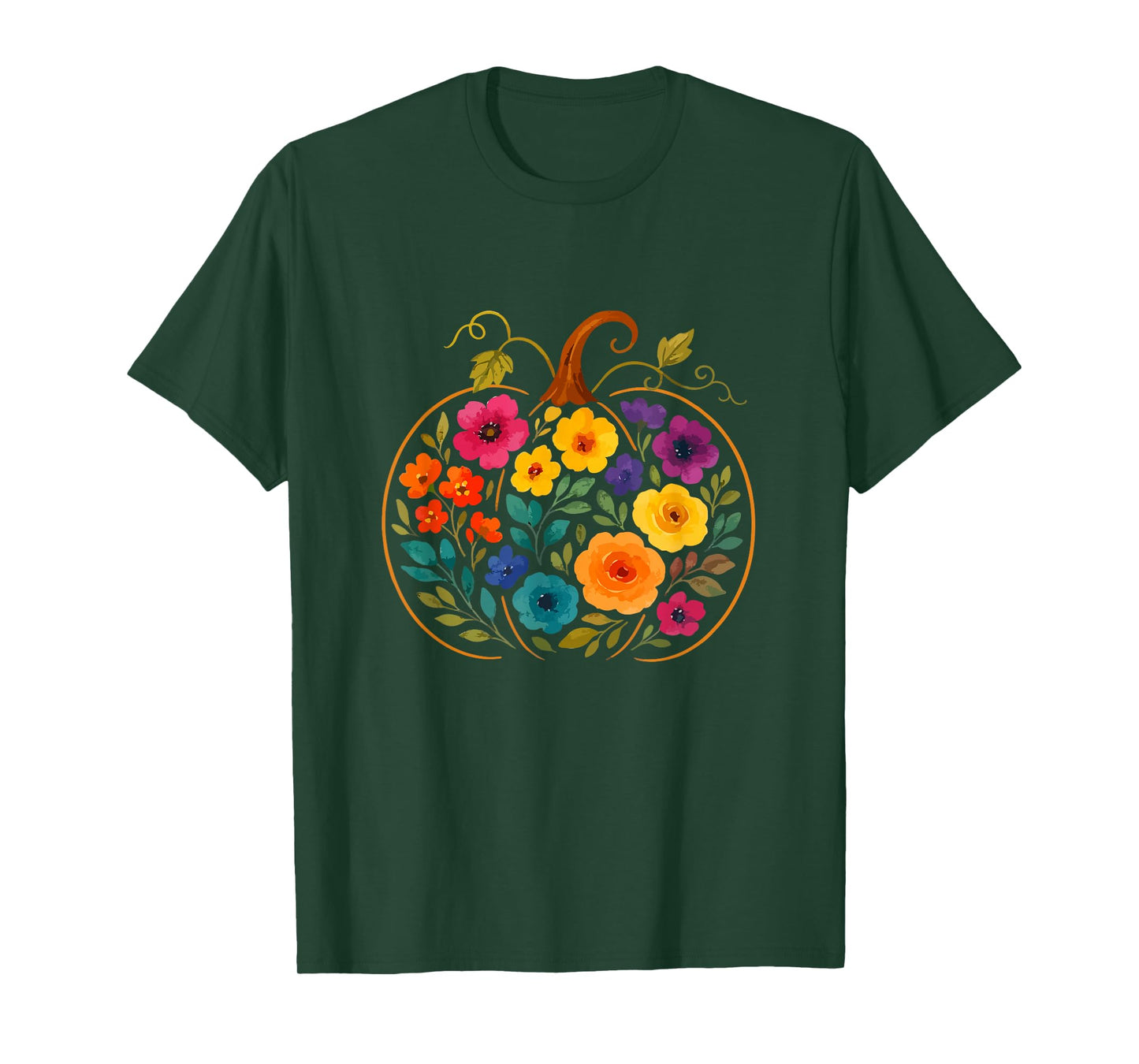 Colorful Flowers Pumpkin Shape Thanksgiving Farmer Farming T-Shirt