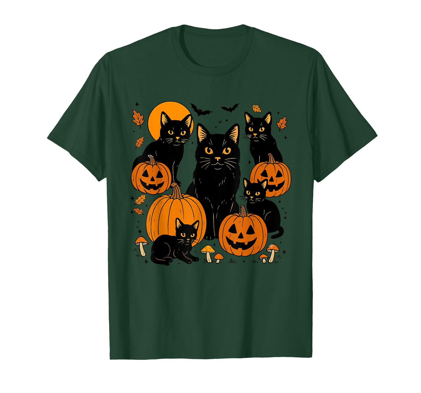 Retro Black Cat Halloween Pumpkin Costume For Women Men Kids T-Shirt