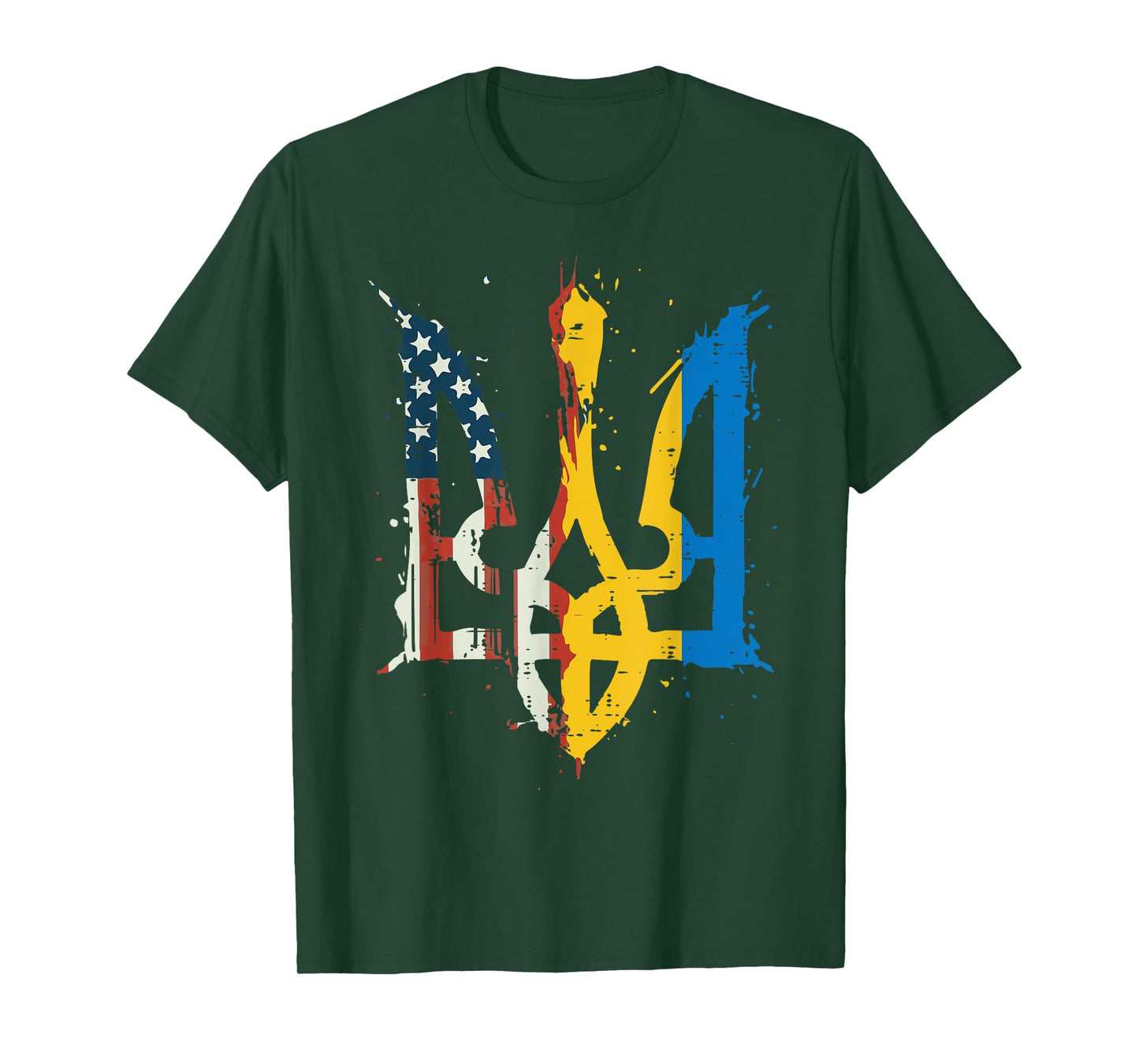 Ukraine America Flag Trident Ukrainian Tryzub Men Women Kids T-Shirt