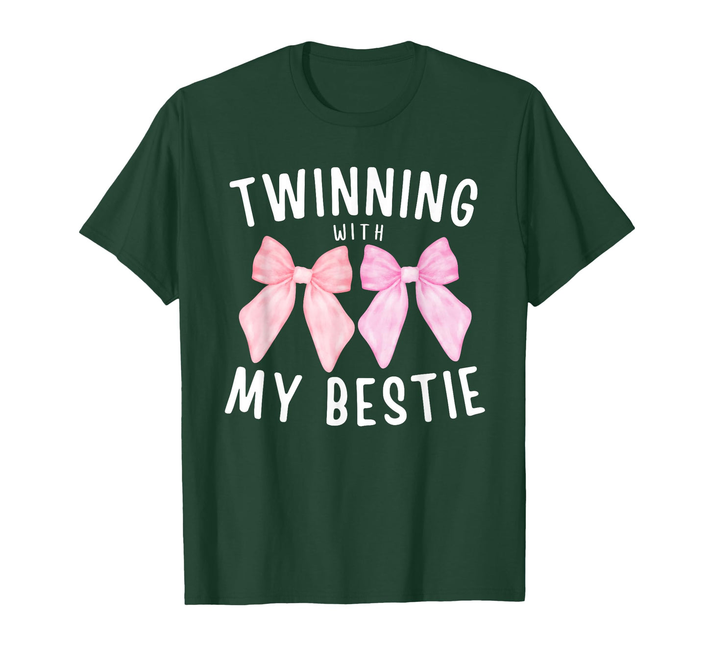 Pink Bow Twinning With My Bestie Twin Matching Twins Friends T-Shirt