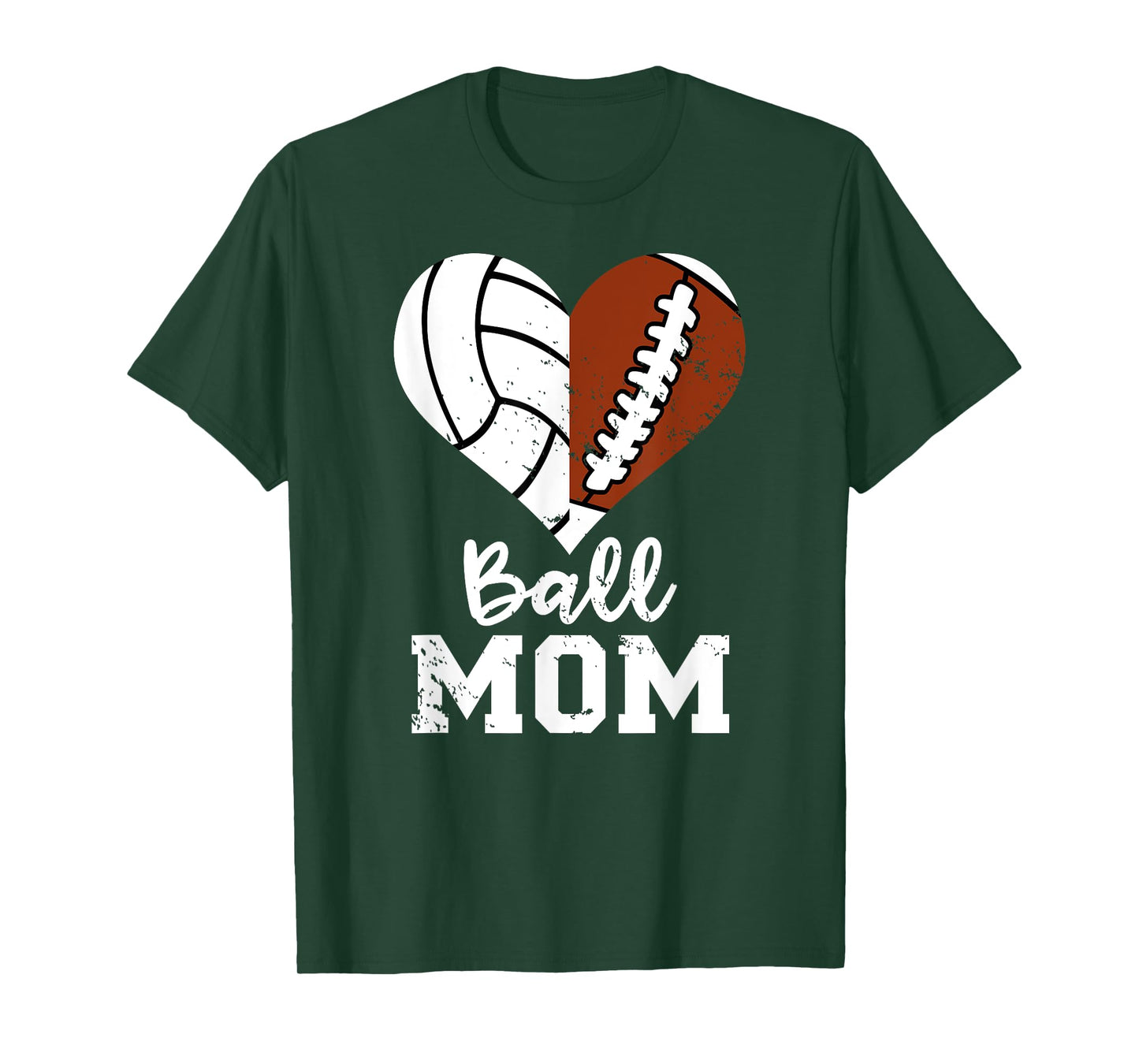 Ball Mom Heart Funny Football Volleyball Mom T-Shirt