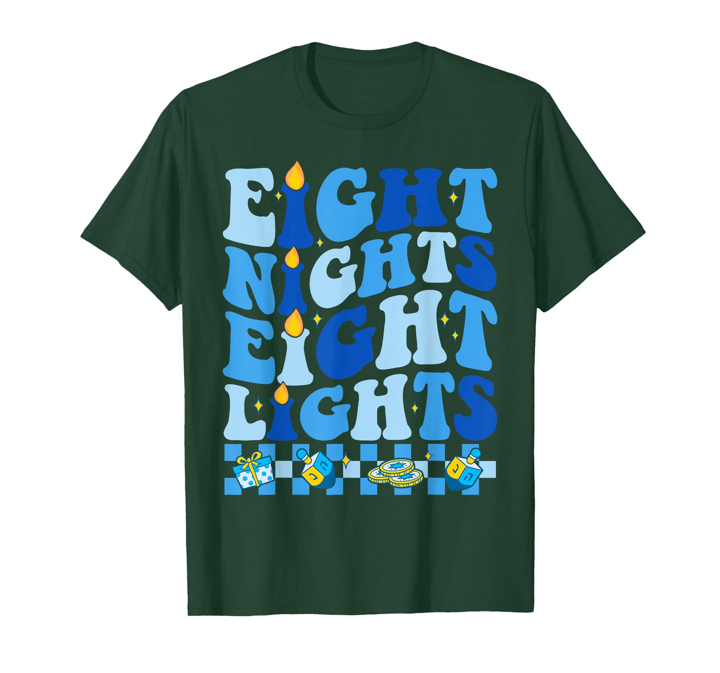 Retro Groovy Eight Nights and Eight Lights Happy Hanukkah T-Shirt