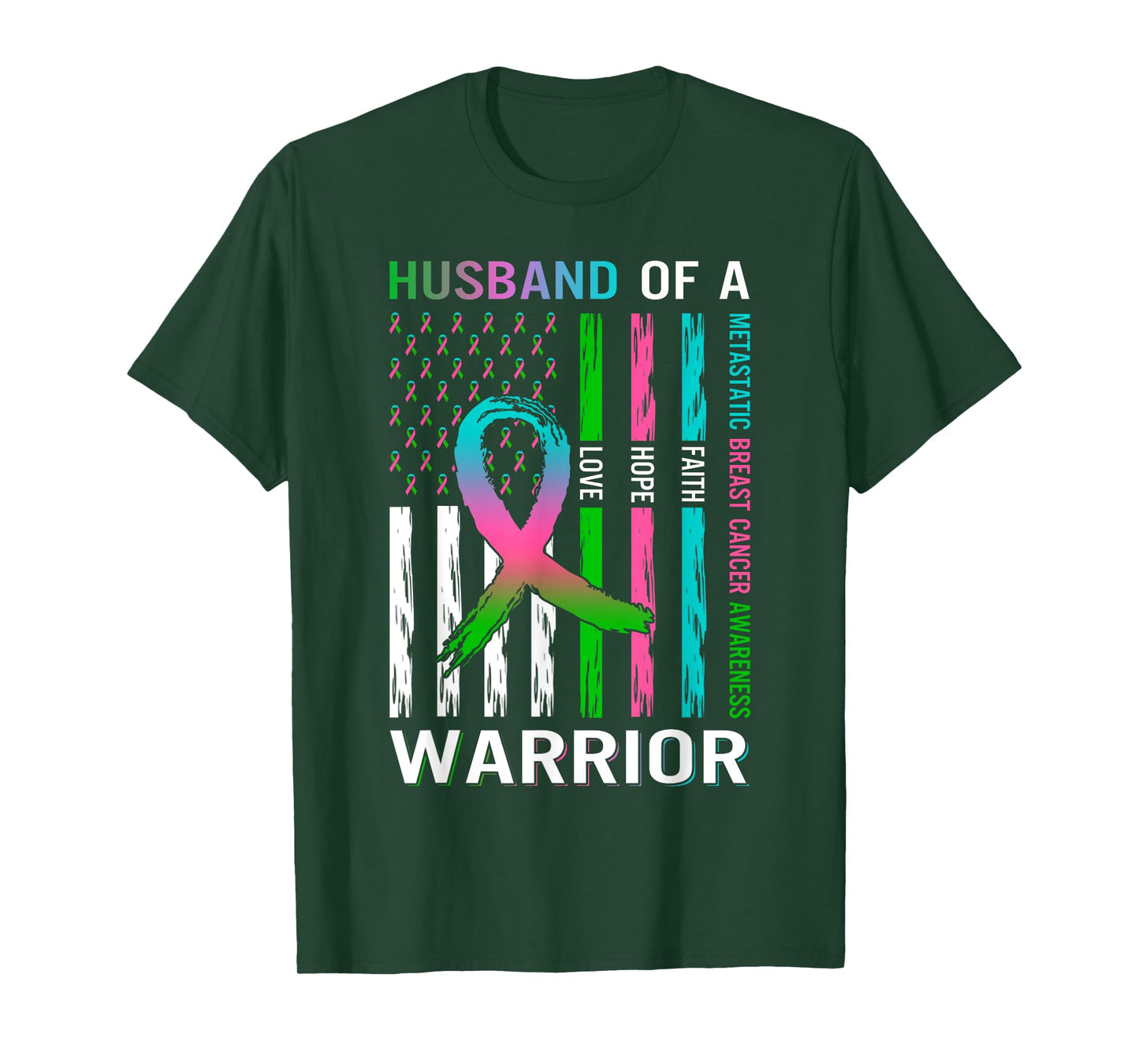 Flag Husband Of A Warrior Metastatic Breast Cancer Awareness T-Shirt