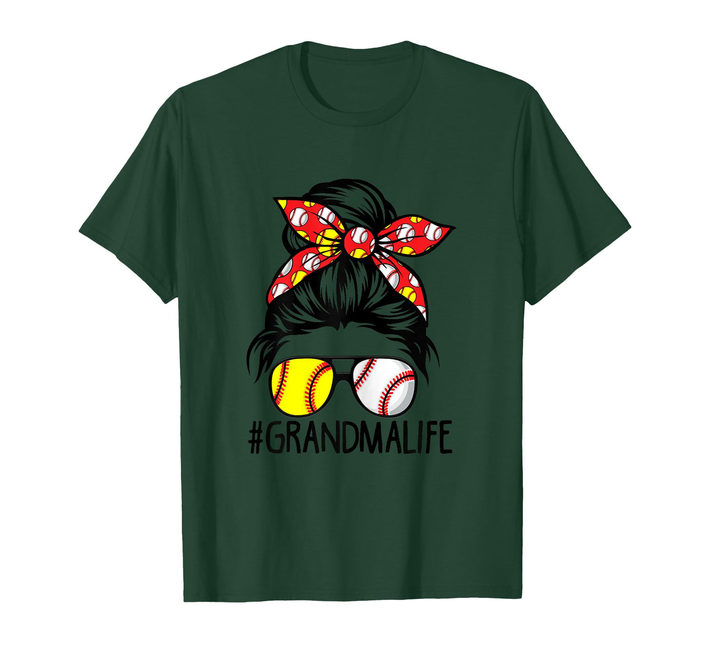 Dy Messy Bun Mothers Day Softball Baseball Grandma Life T-Shirt