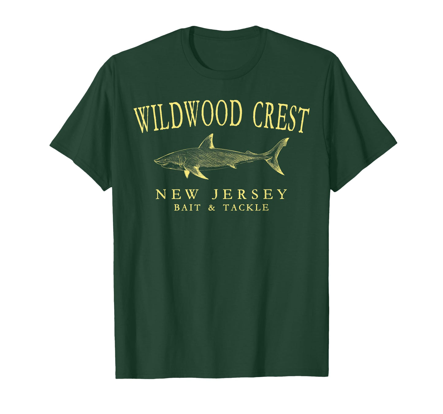 Wildwood Crest New Jersey Shark Retro Arched Yellow Letters T-Shirt