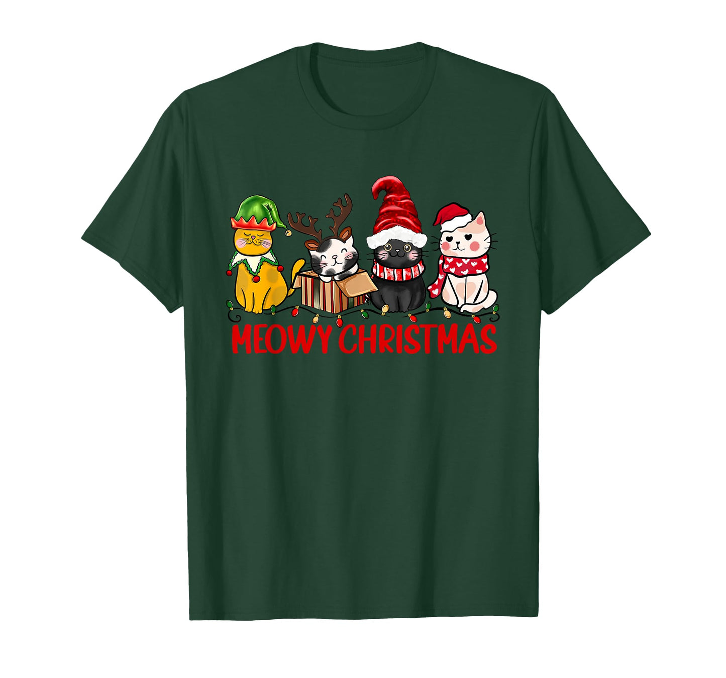 Funny Christmas Cats - Cute Kitten Cats Santa Hat Xmas T-Shirt