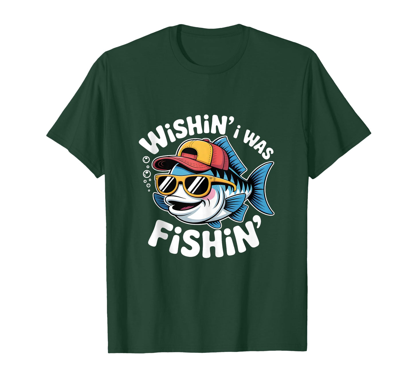 Funny Wishin I was Fishin Cool Cartoon Fish Tank Top
