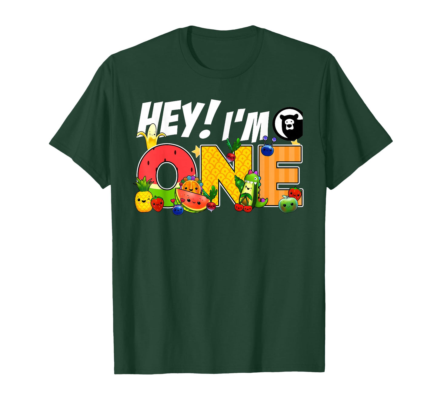 Hey I'm One Birthday Boy Funny Fruit Birthday Hey Bear T-Shirt