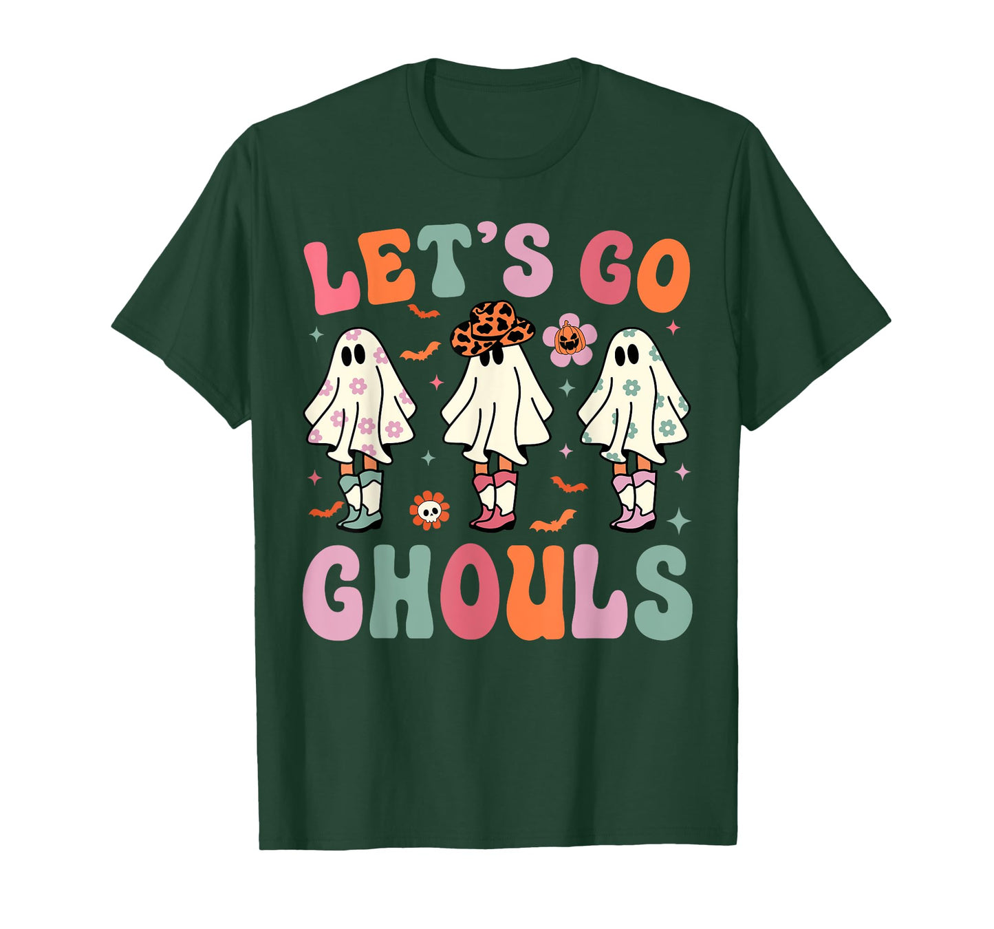 Let's Go Ghouls Ghost Cowgirls Groovy Halloween Party T-Shirt