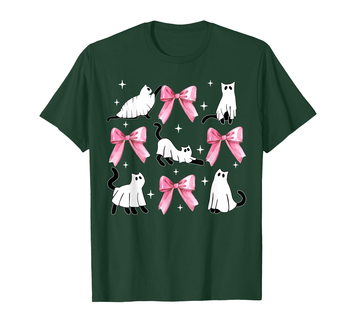 Ghost Cat Boo Costume Cute Pink Bow Coquette Kitty Halloween T-Shirt for Men Women Kids
