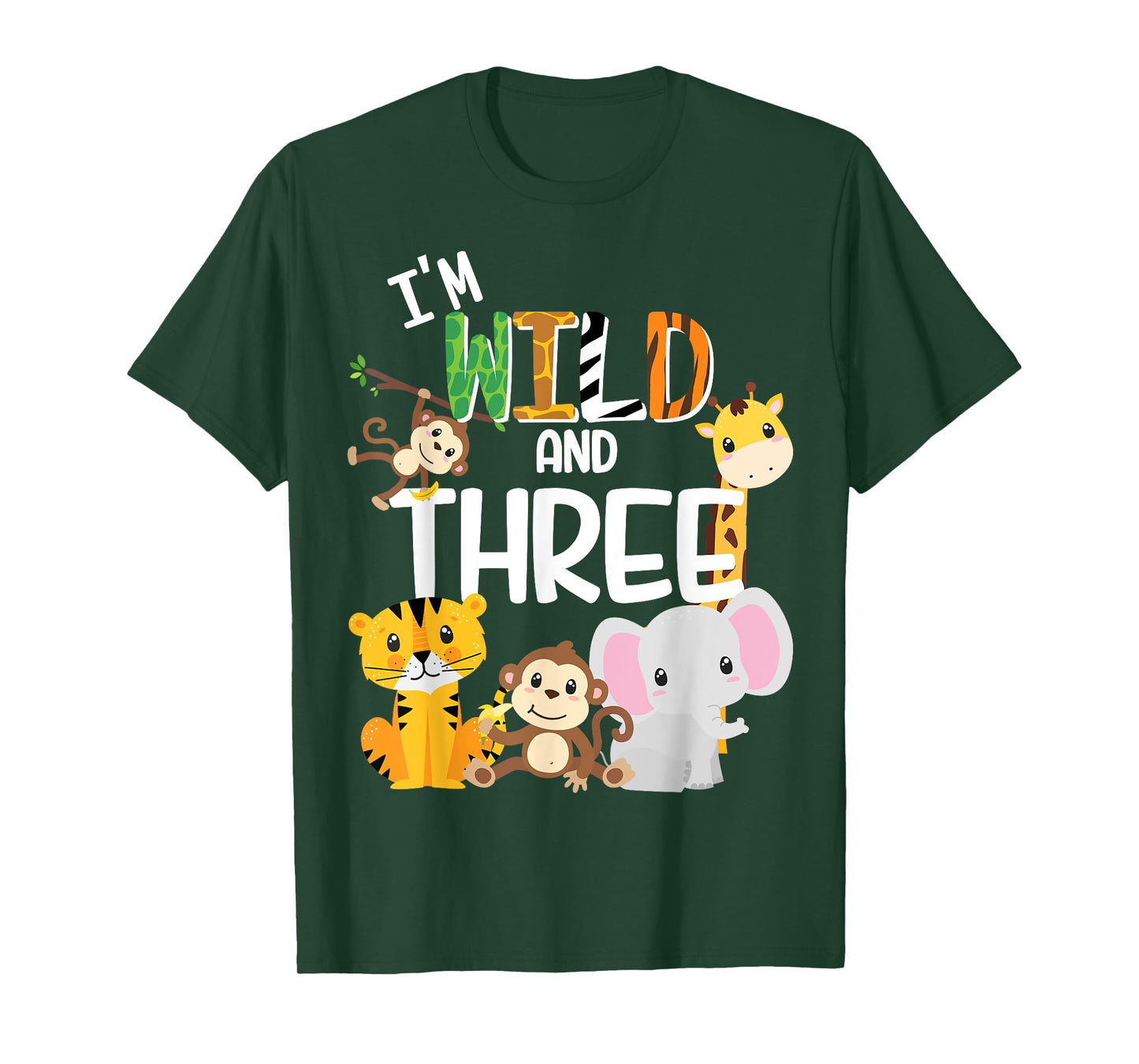 I'm Wild and Three Zoo Theme Birthday Safari Jungle Animals T-Shirt