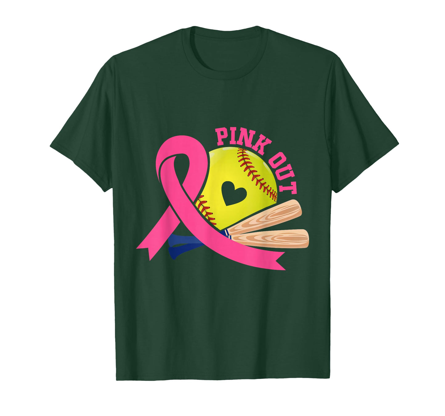 Pink Out Breast Cancer Awareness Pink Ribbon Softball T-Shirt