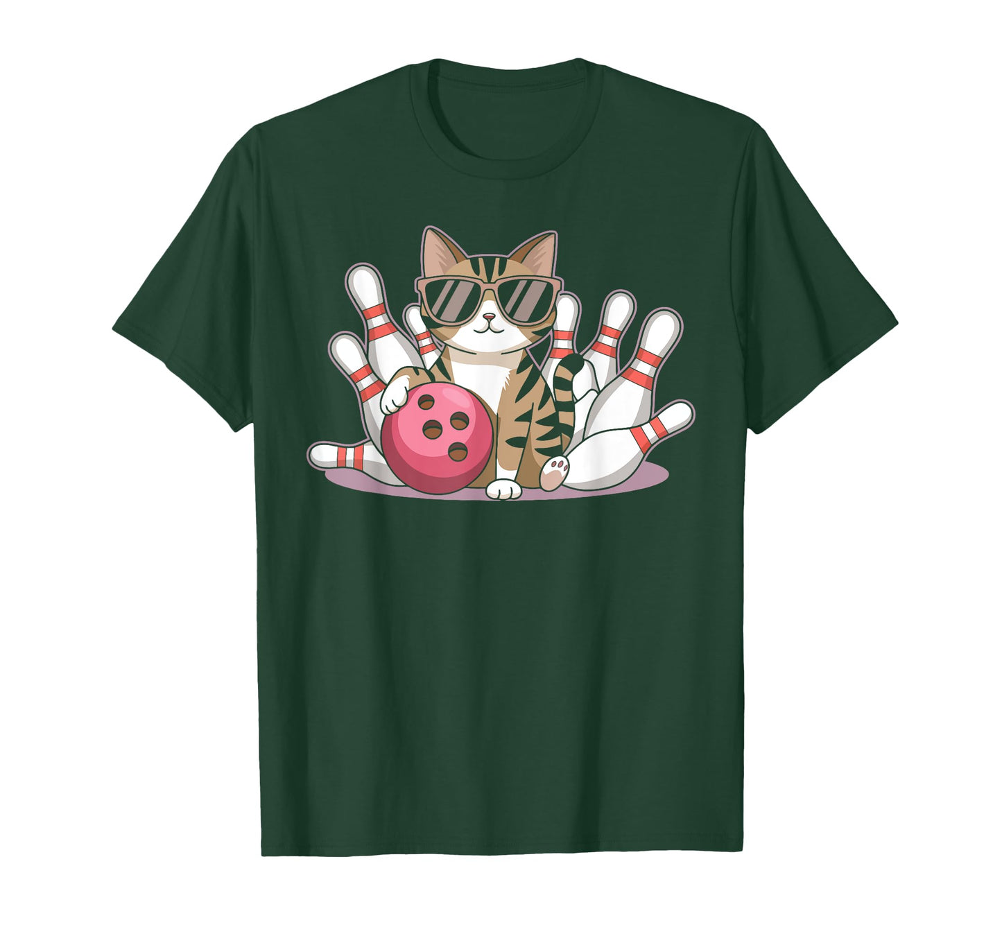Funny Cat Playing Bowling Cool Cat with Sunglasses Men Women Kids T-Shirt