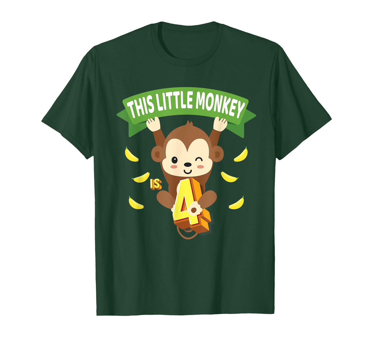 This Little Monkey Is 4 Years Old Kid 4th Birthday Monkeys T-Shirt