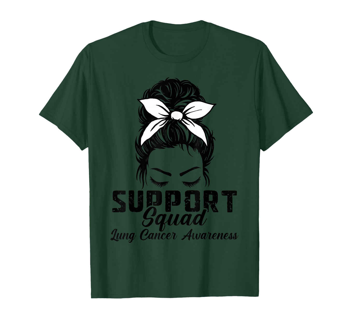 Lung Cancer Awareness Support Squad Messy Bun Mom Support T-Shirt