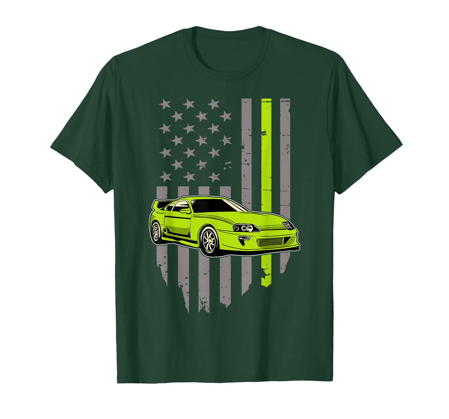 USA Flag Green Mk4 JDM Tokyo Supra Drift Car Street Racing T-Shirt