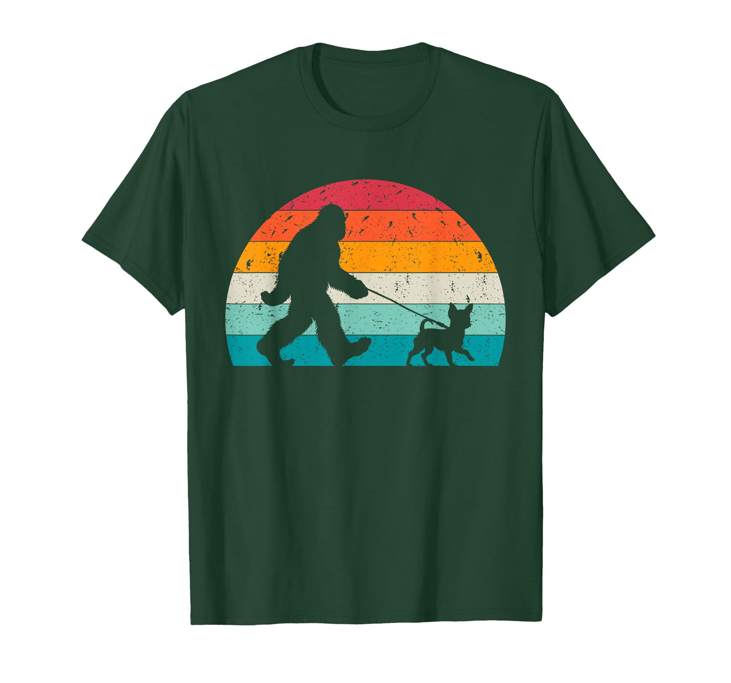 Bigfoot Walking a Dog Funny Chihuahua Lovers Dog Dad Men Women Kids T-Shirt