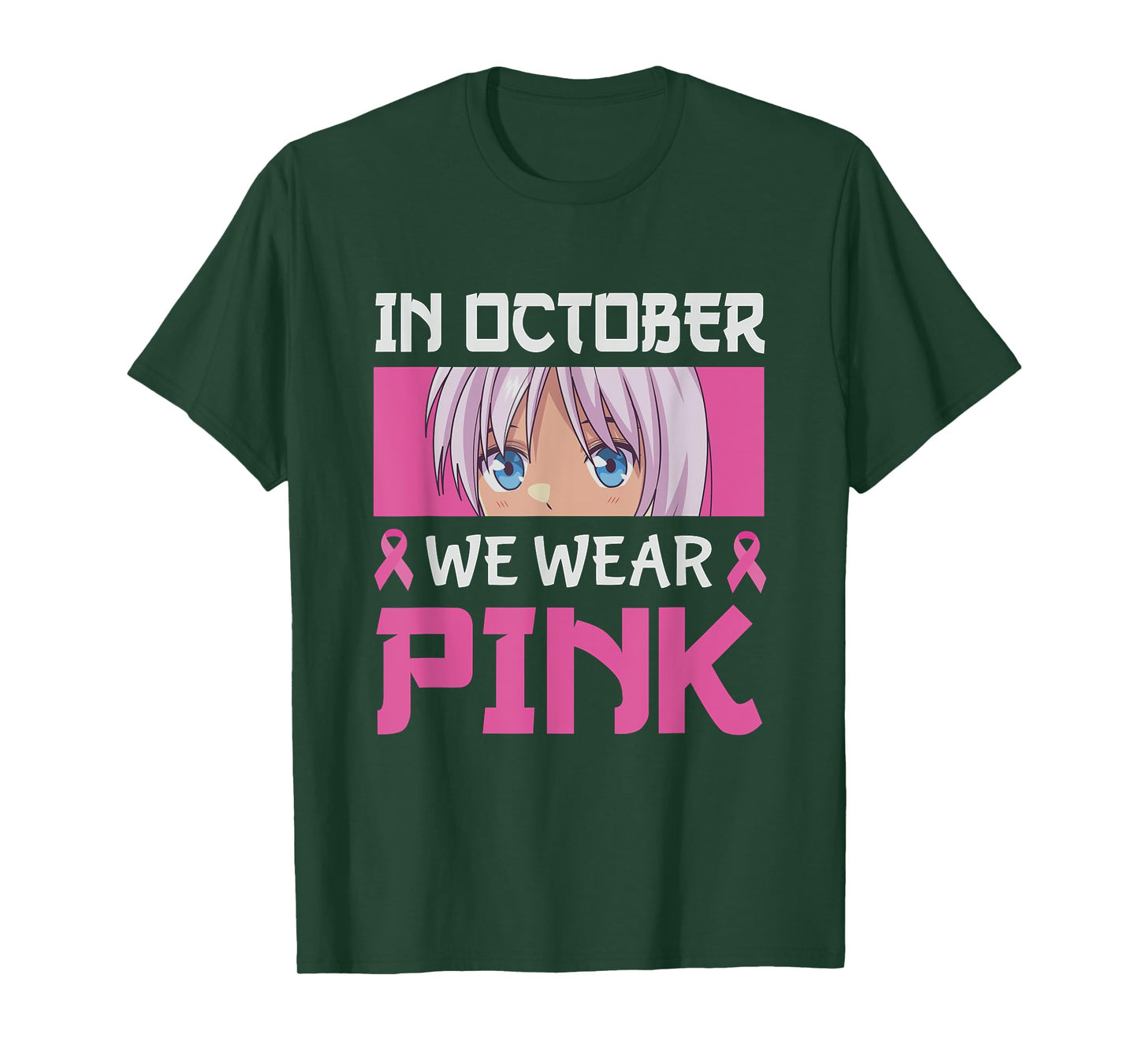 In October We Wear Pink Breast Cancer Anime Manga Girls Boys T-Shirt
