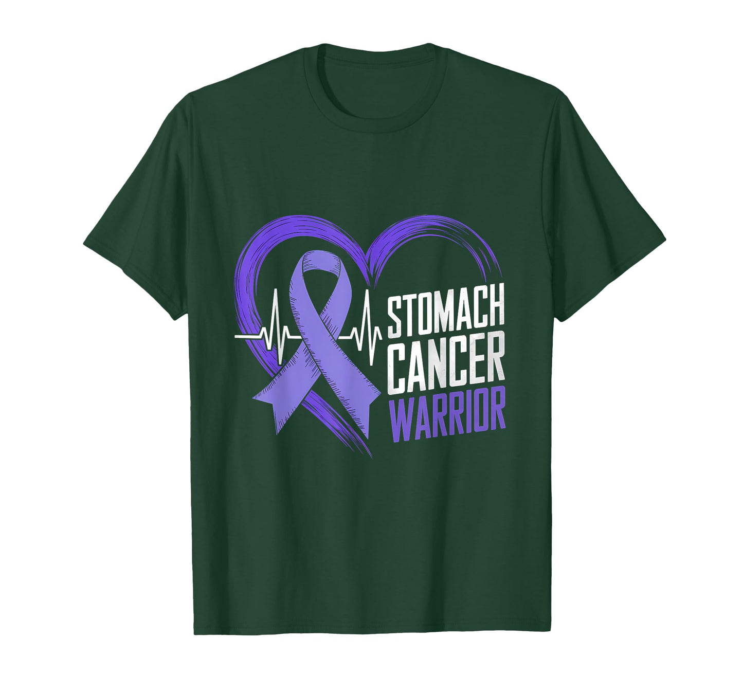 Stomach Cancer Warrior Heart Periwinkle Ribbon Heartbeat T-Shirt