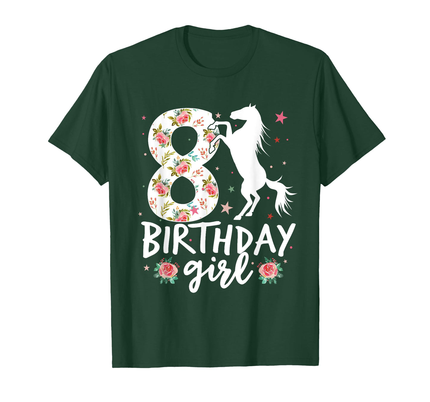 Floral Horse Birthday 8th Birthday 8 Years Old horse girl T-Shirt