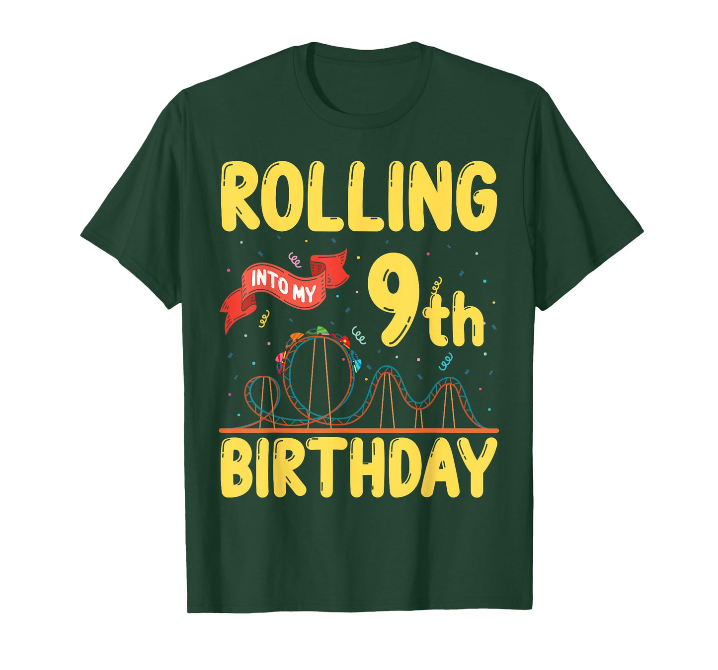 Rolling Into My 9 Year Old Birthday Roller Coaster 9th B-Day T-Shirt