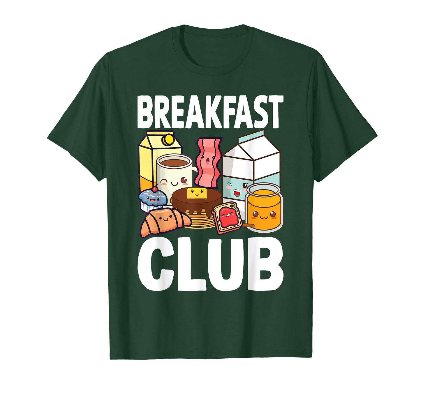 Breakfast Lover Gift Co. Breakfast Club Kawaii Cartoon T-Shirt, Unisex-Adults & Kids, Black, Small, Short Sleeve, T-Shirt