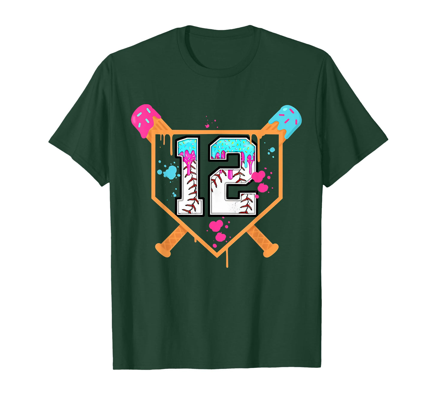 Baseball 12th Birthday Boy Ice Cream Drip 12 Year Old Bday T-Shirt