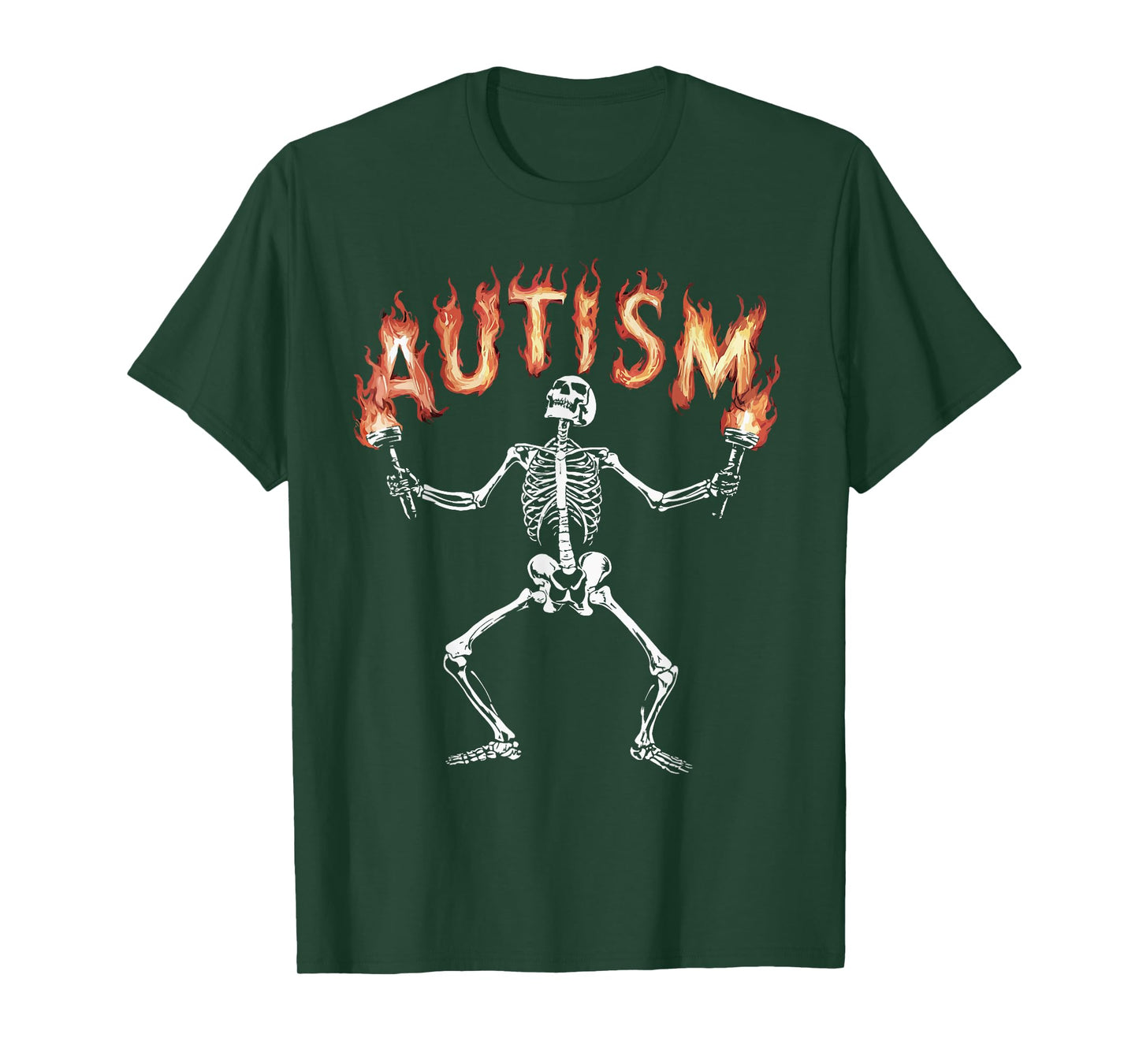 Autism Skeleton Meme Funny Fire Skeleton Flaming Torches T-Shirt