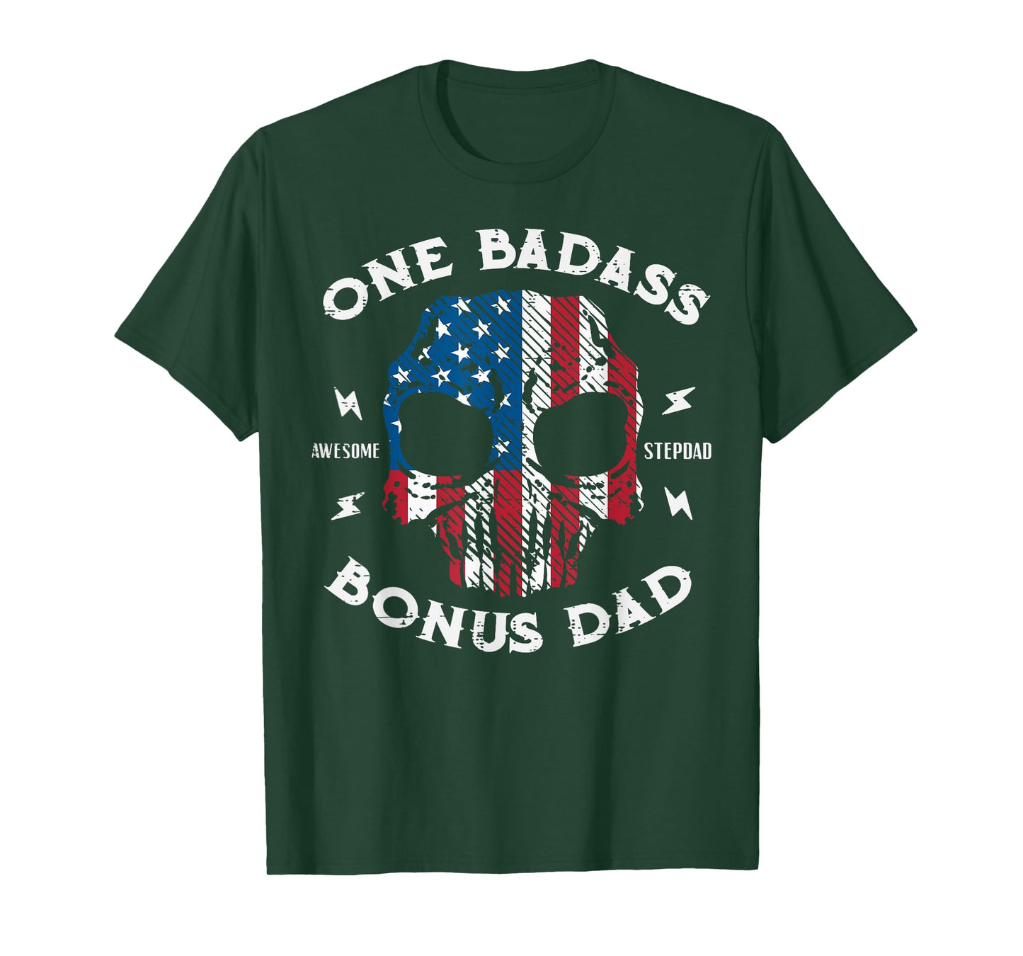 One Awesome Stepdad Bonus Dad Fathers Day US Flag Skull Men T-Shirt