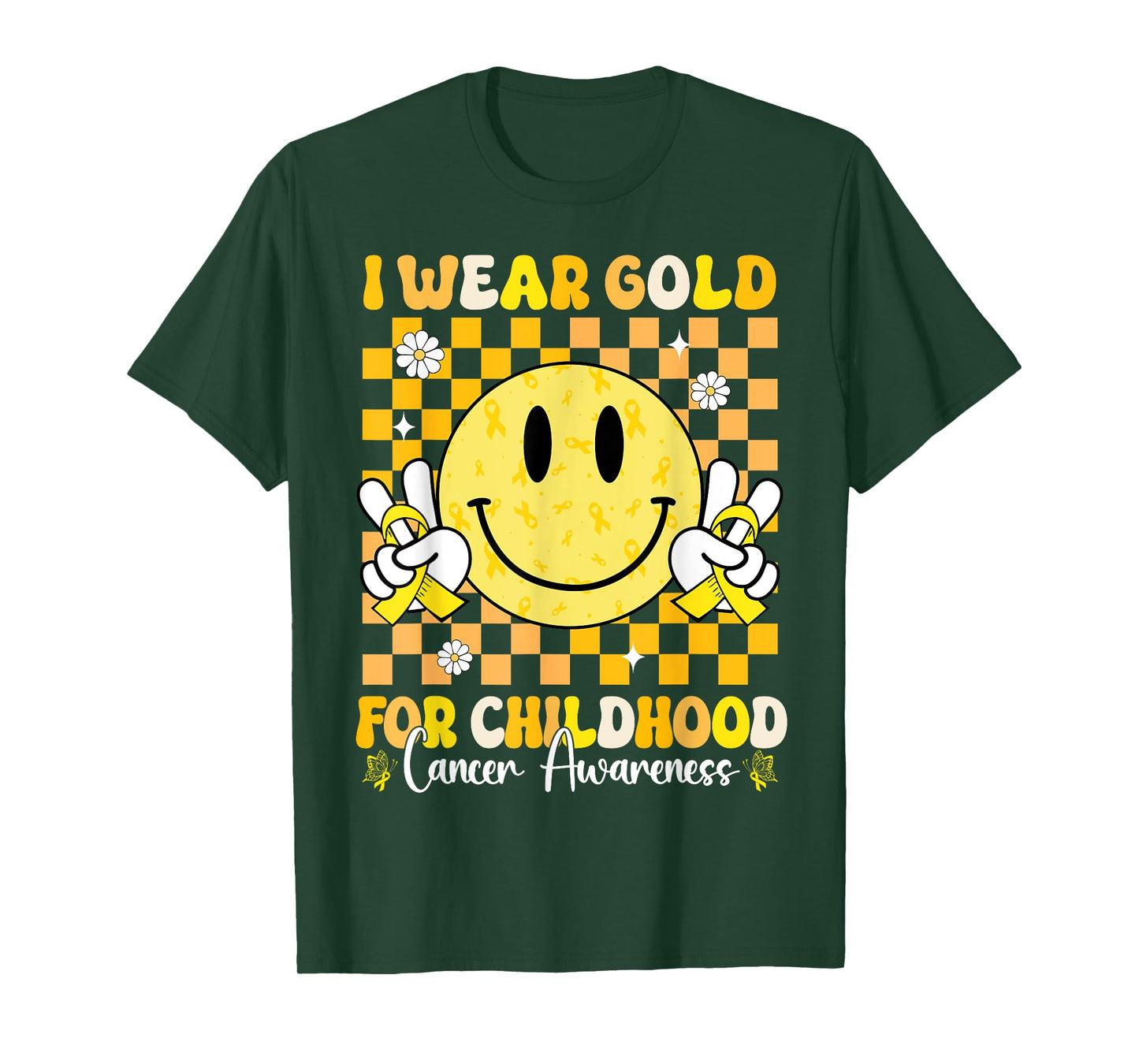 Groovy I Wear Gold For Childhood Cancer Awareness Ribbon T-Shirt