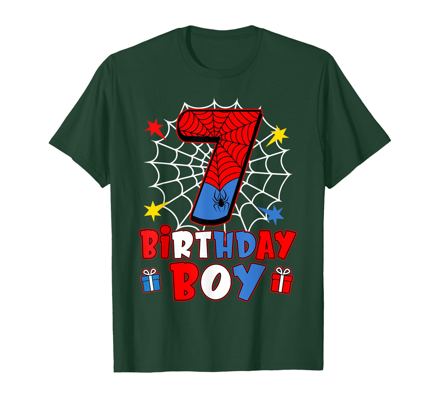 Kids Spider Web Seven 7 Years Old It's My 7th Birthday Boy T-Shirt