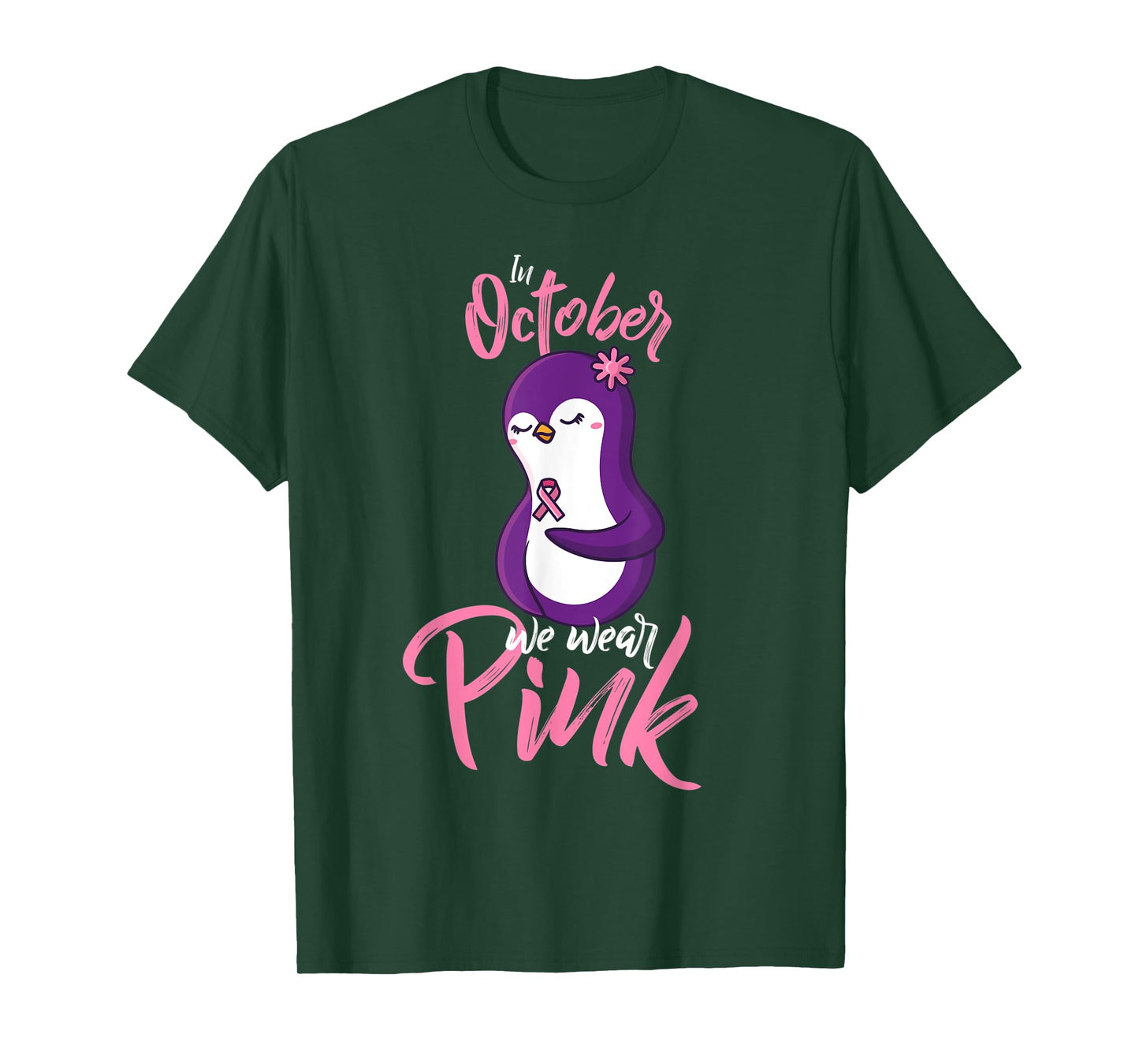 In October We Wear Pink Fight Breast Cancer Ribbon Penguin T-Shirt