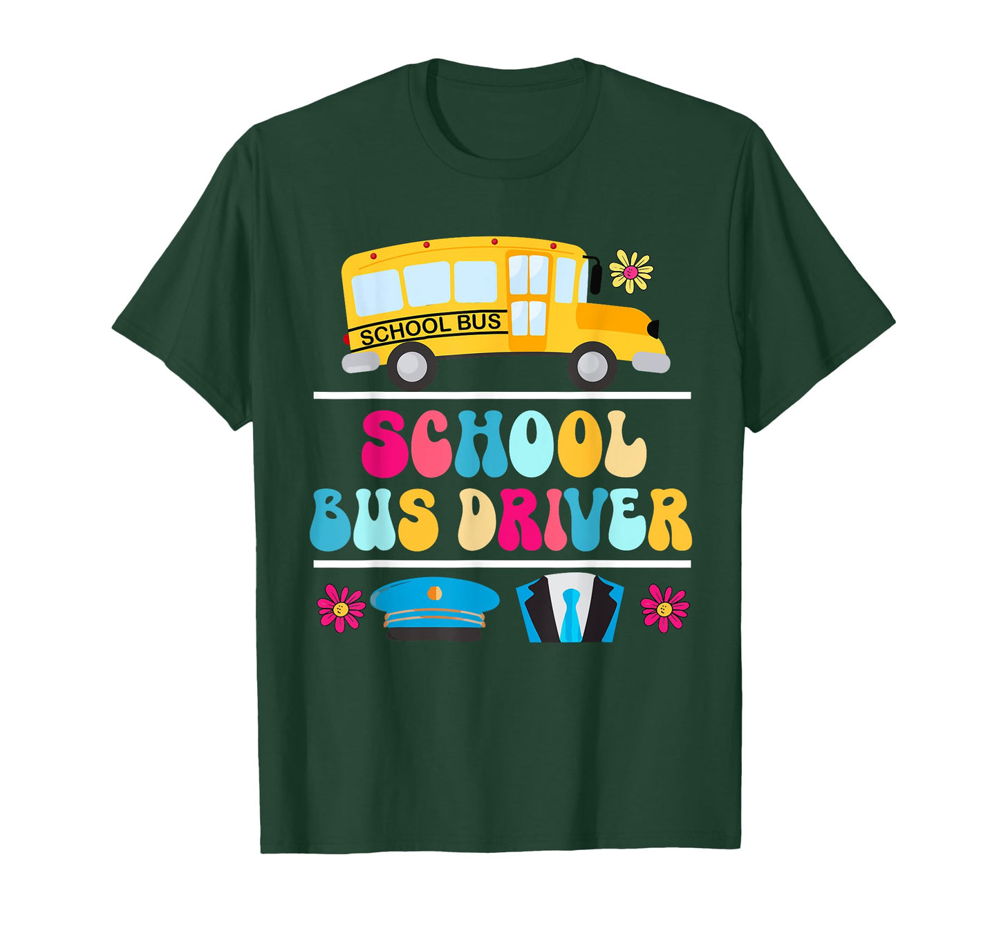 School Bus Driver Colorful Bus Matching Driver Job Team T-Shirt