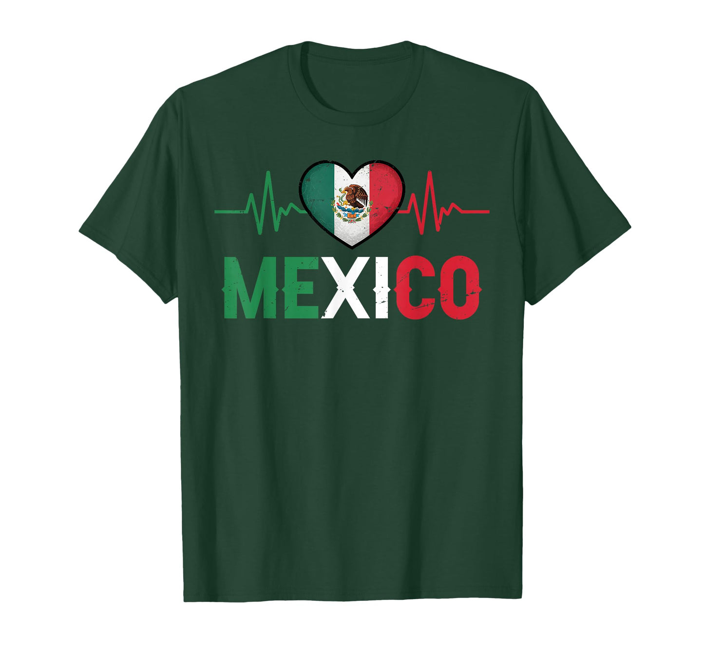 Mexico Flag Mexican Pride Heartbeat EKG Pulse Mexico Emblem T-Shirt