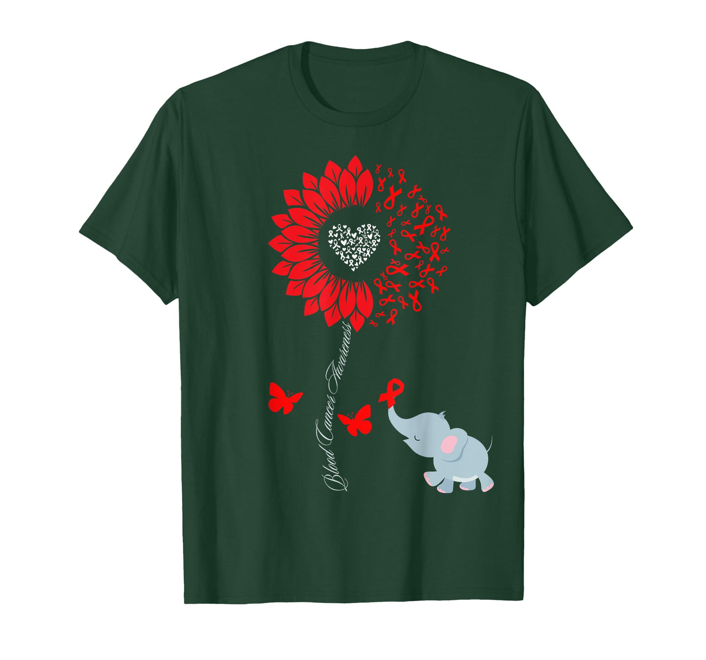 Blood Cancer Awareness Sunflower Elephant Butterfly Ribbon T-Shirt