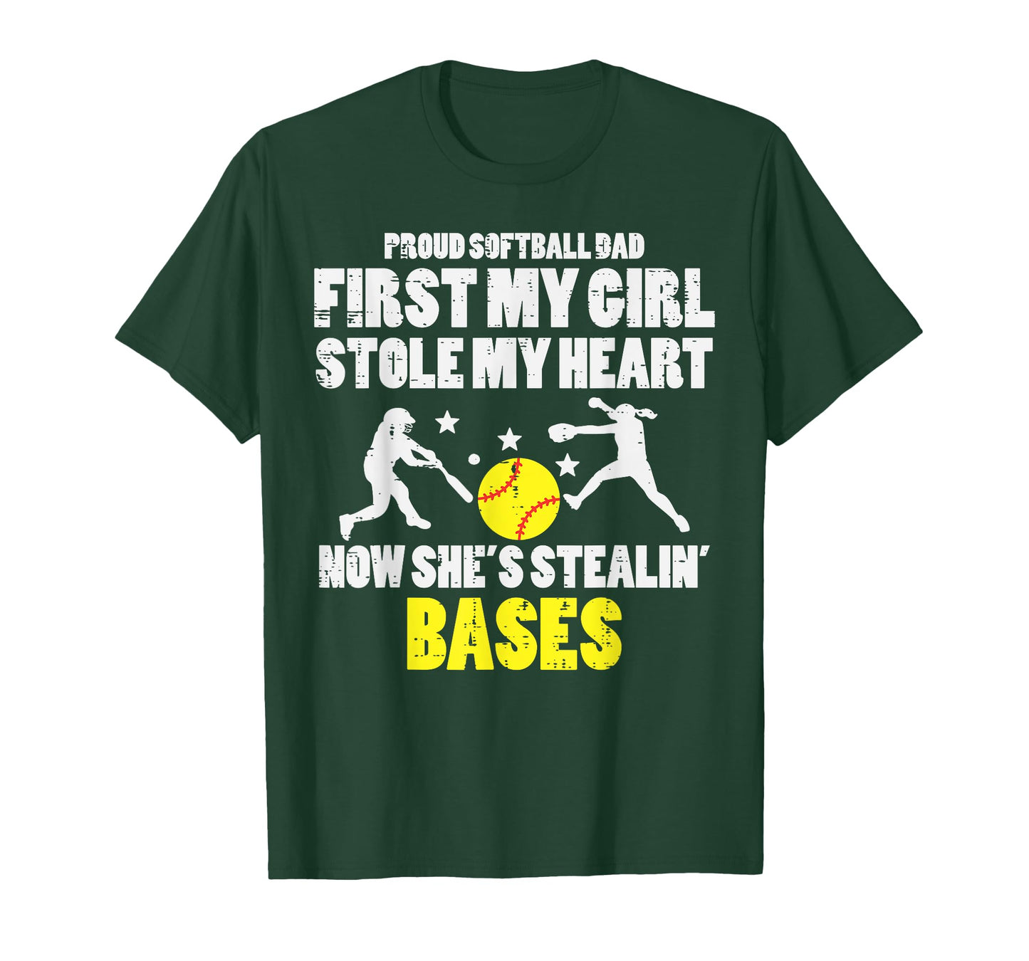 Softball Dad Girl Stole My Heart Stealing Bases Fathers Day T-Shirt