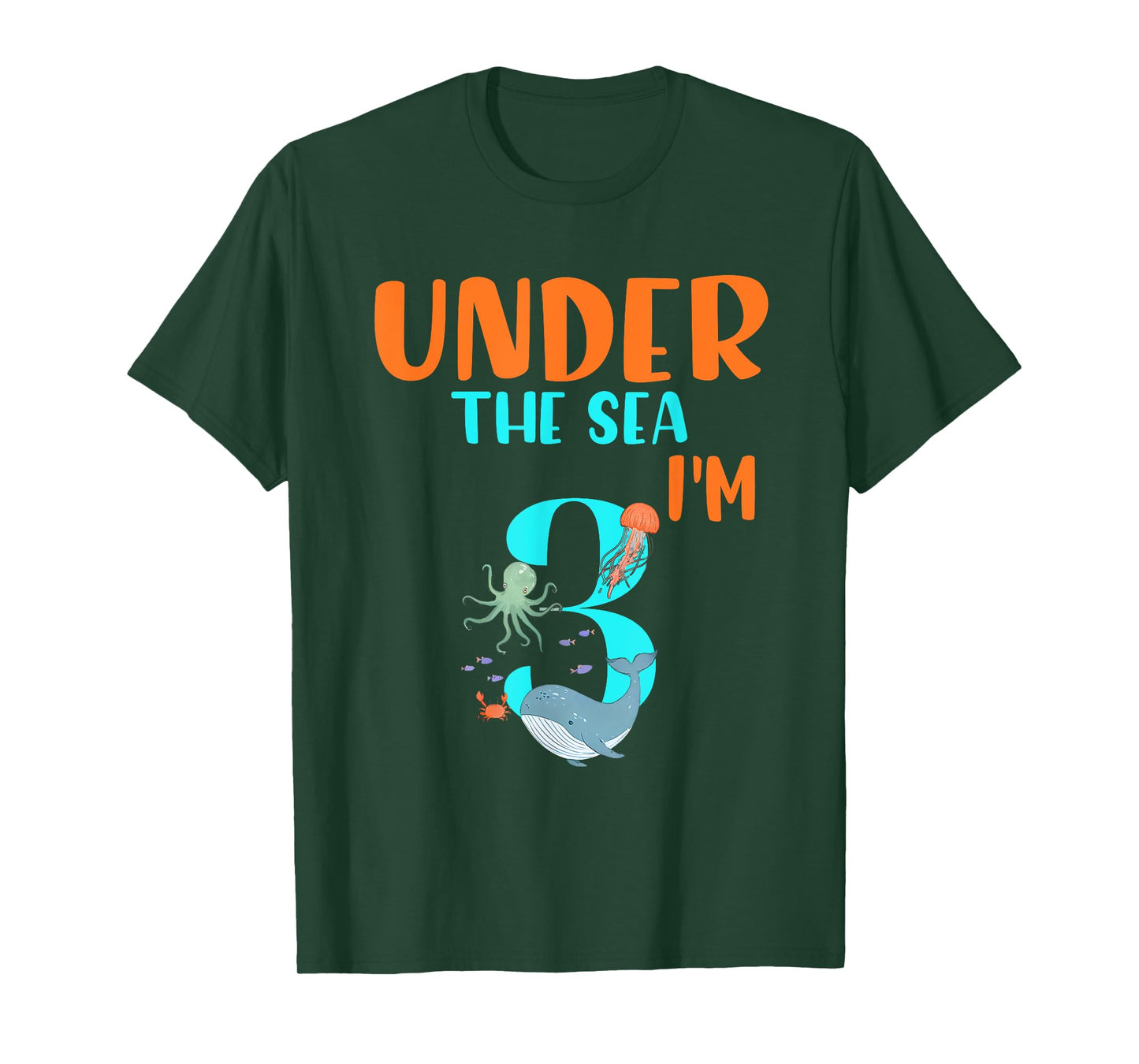 Sea Ocean Animal Under Sea I'm Three Kids 3rd Birthday Party T-Shirt
