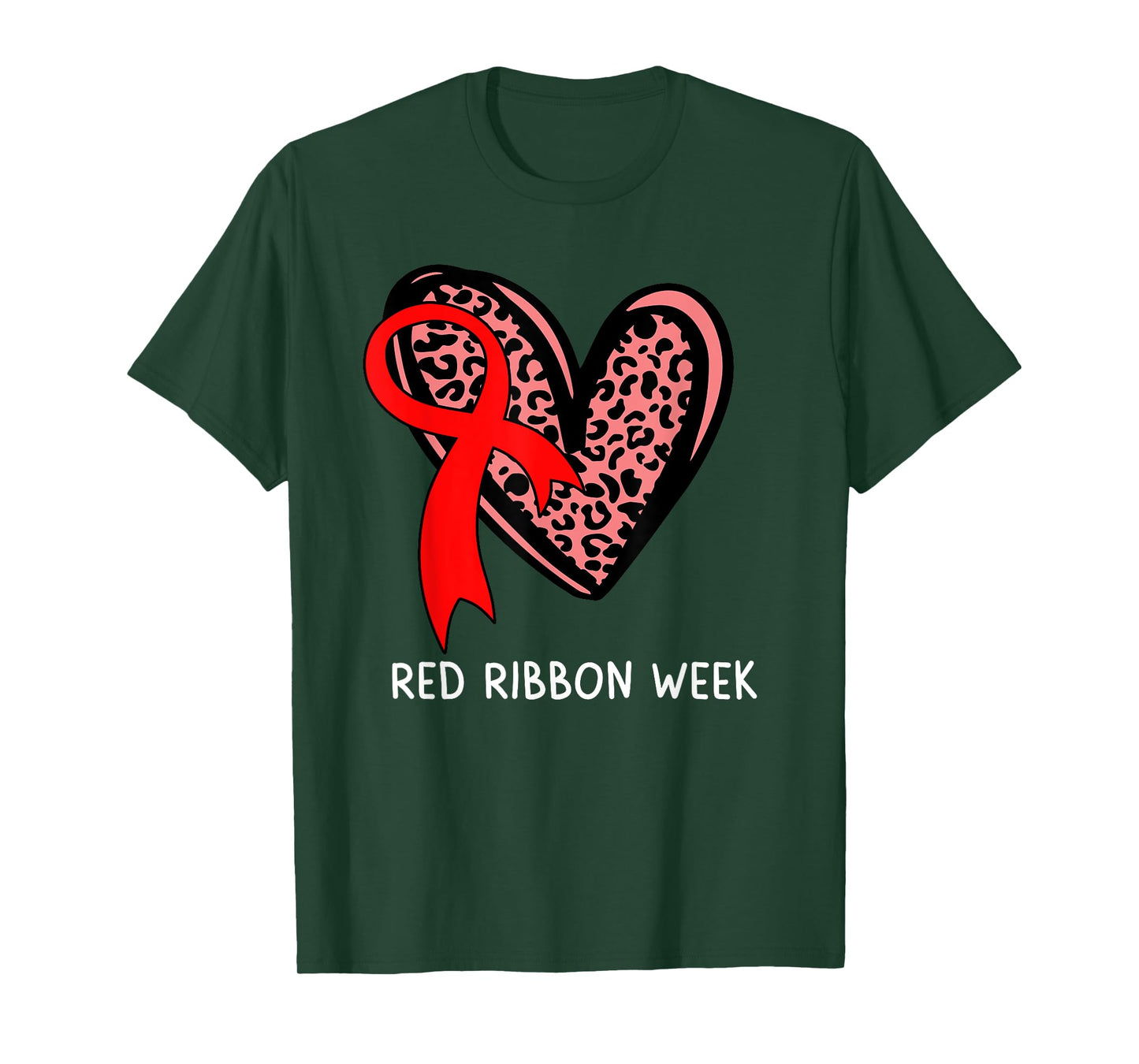 We Wear Red For Red Ribbon Week Awareness Leopard Women Girl T-Shirt