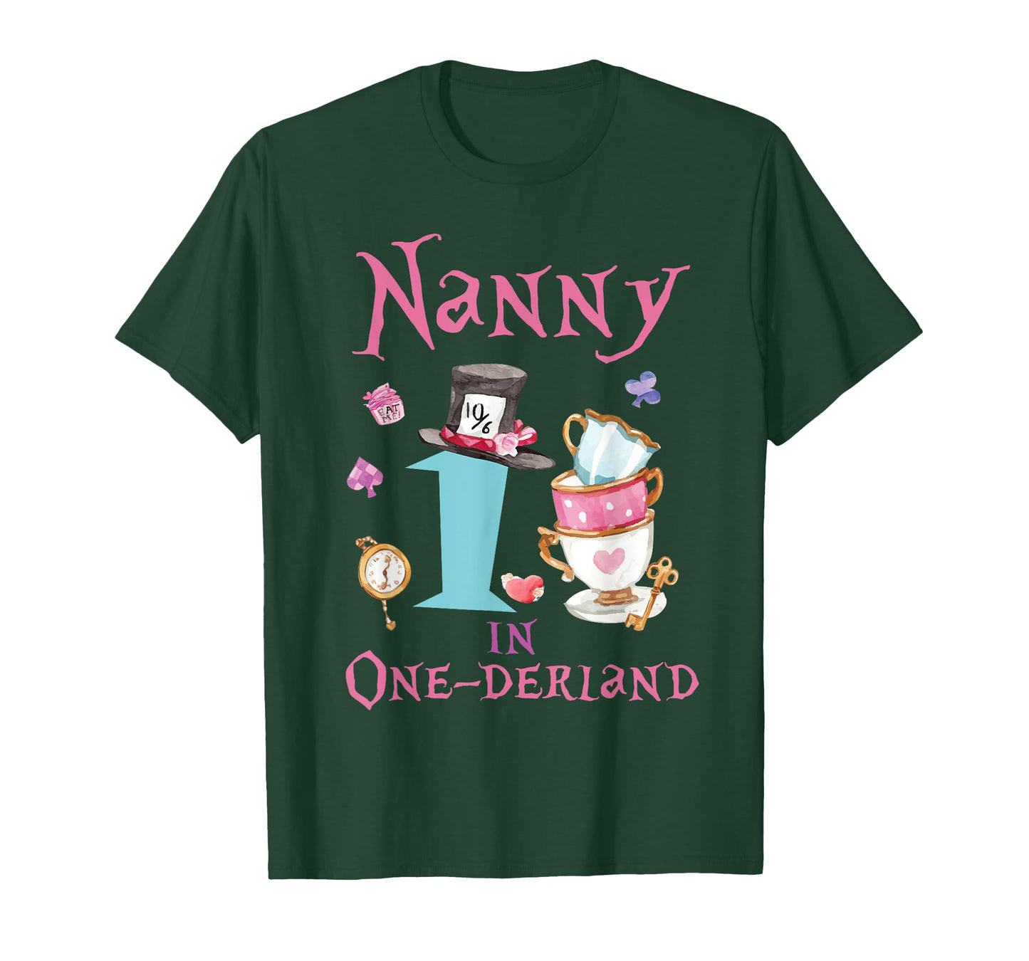Nanny In Onderland 1st Birthday Girl Family Tea Party T-Shirt
