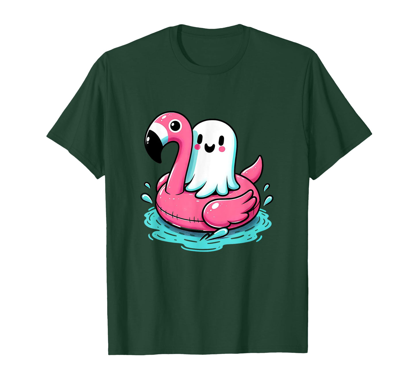 spooky flamingo ghost Pool Funny Spooky Summer Summerween T-Shirt for Men Women Kids